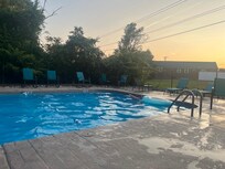 Nice pool. 3-8 feet. No steps (ladder only)