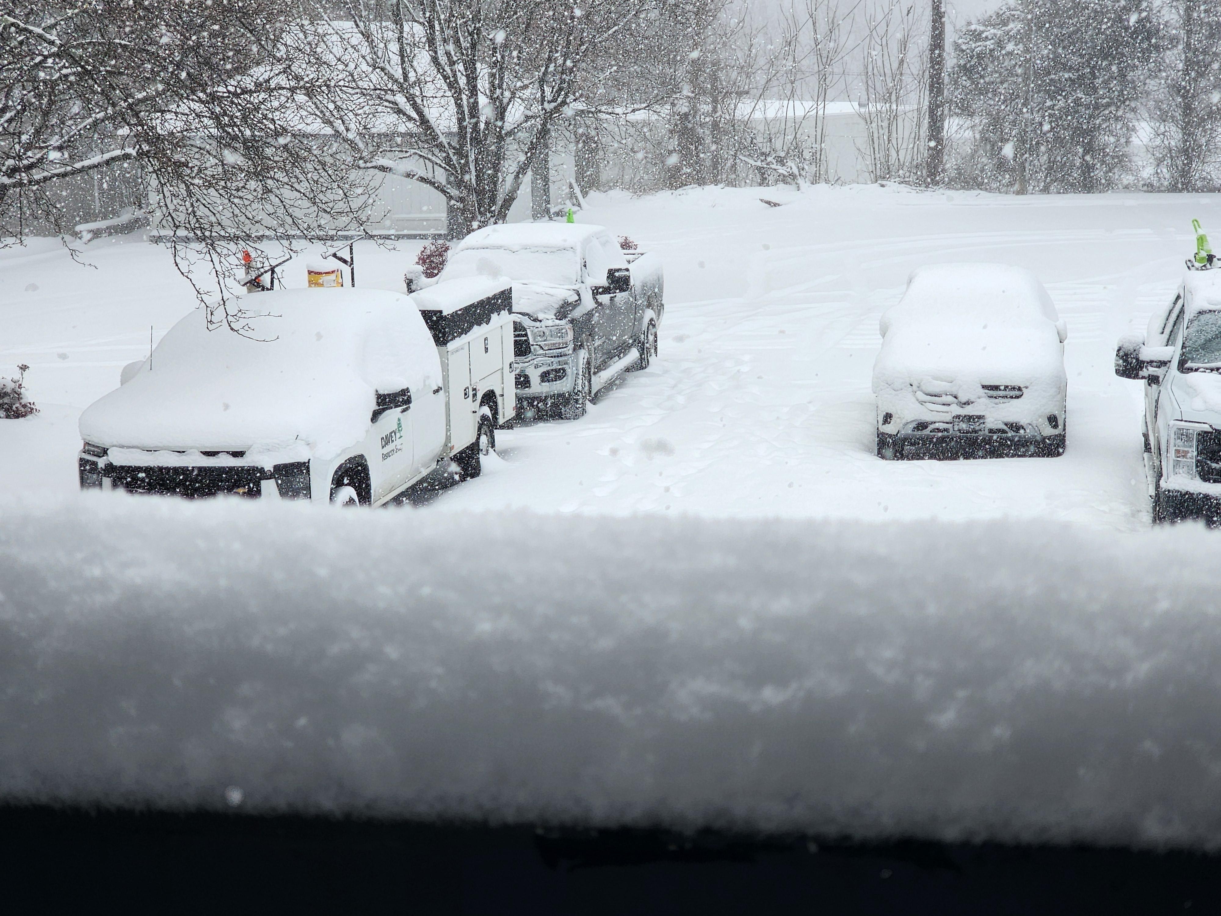 Parking lot was never plowed. 