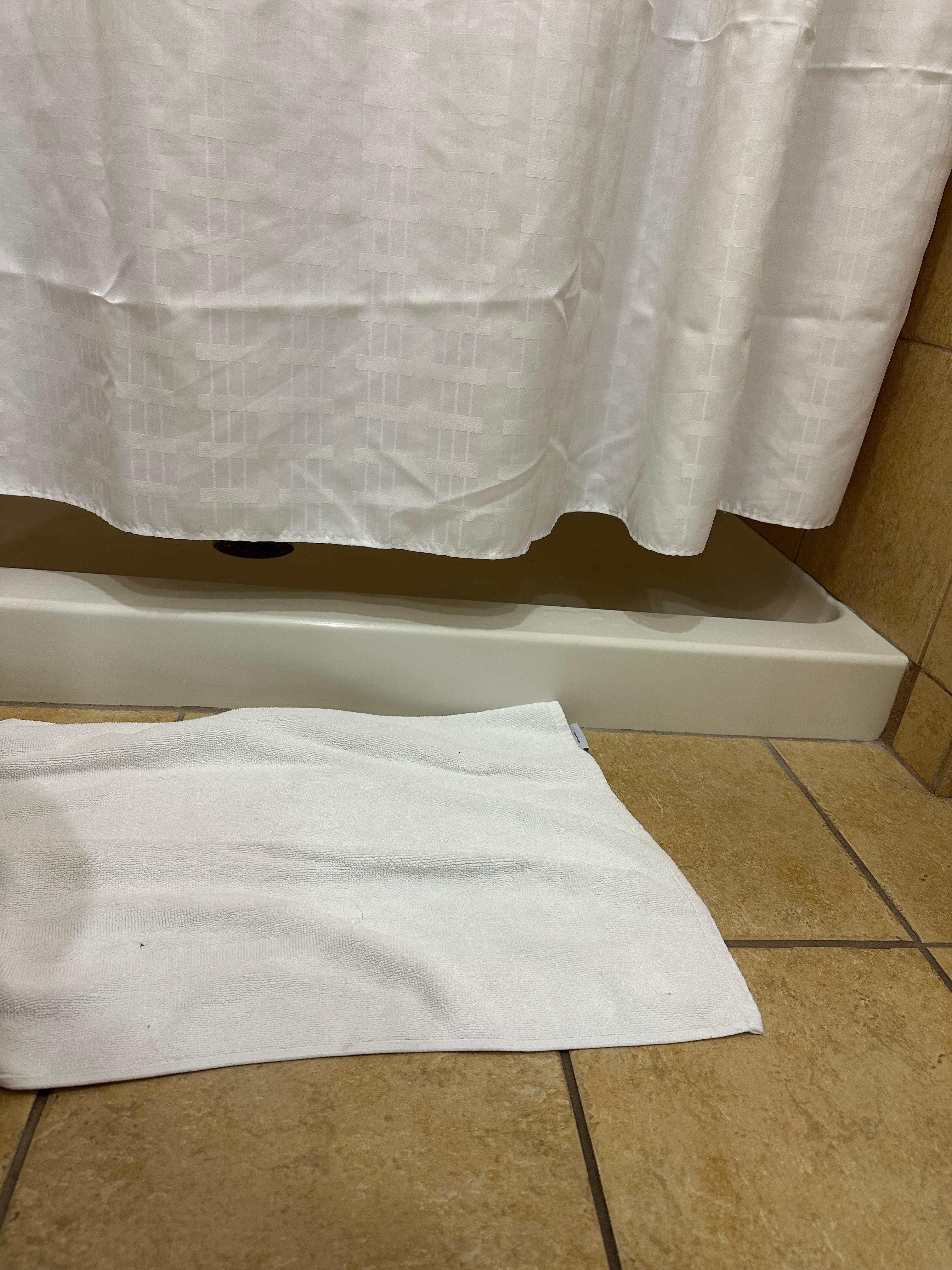 Short shower curtain meant water on the floor 