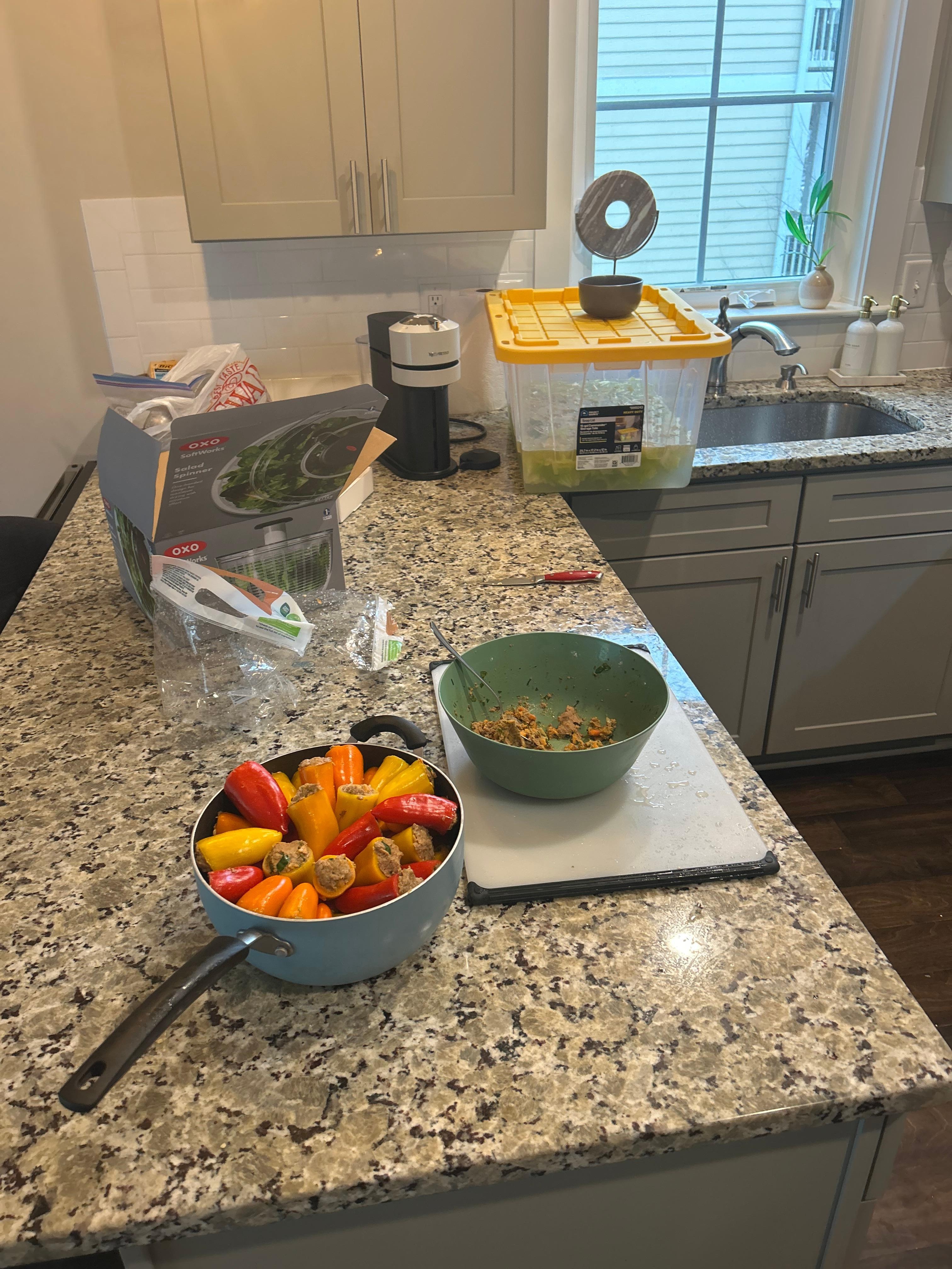 Preparing food for a shower held elsewhere…was happy for kitchen space separate from shower space.