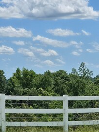 Brilliantly blue sky peppered with fluffy white clouds...our wonderful view
