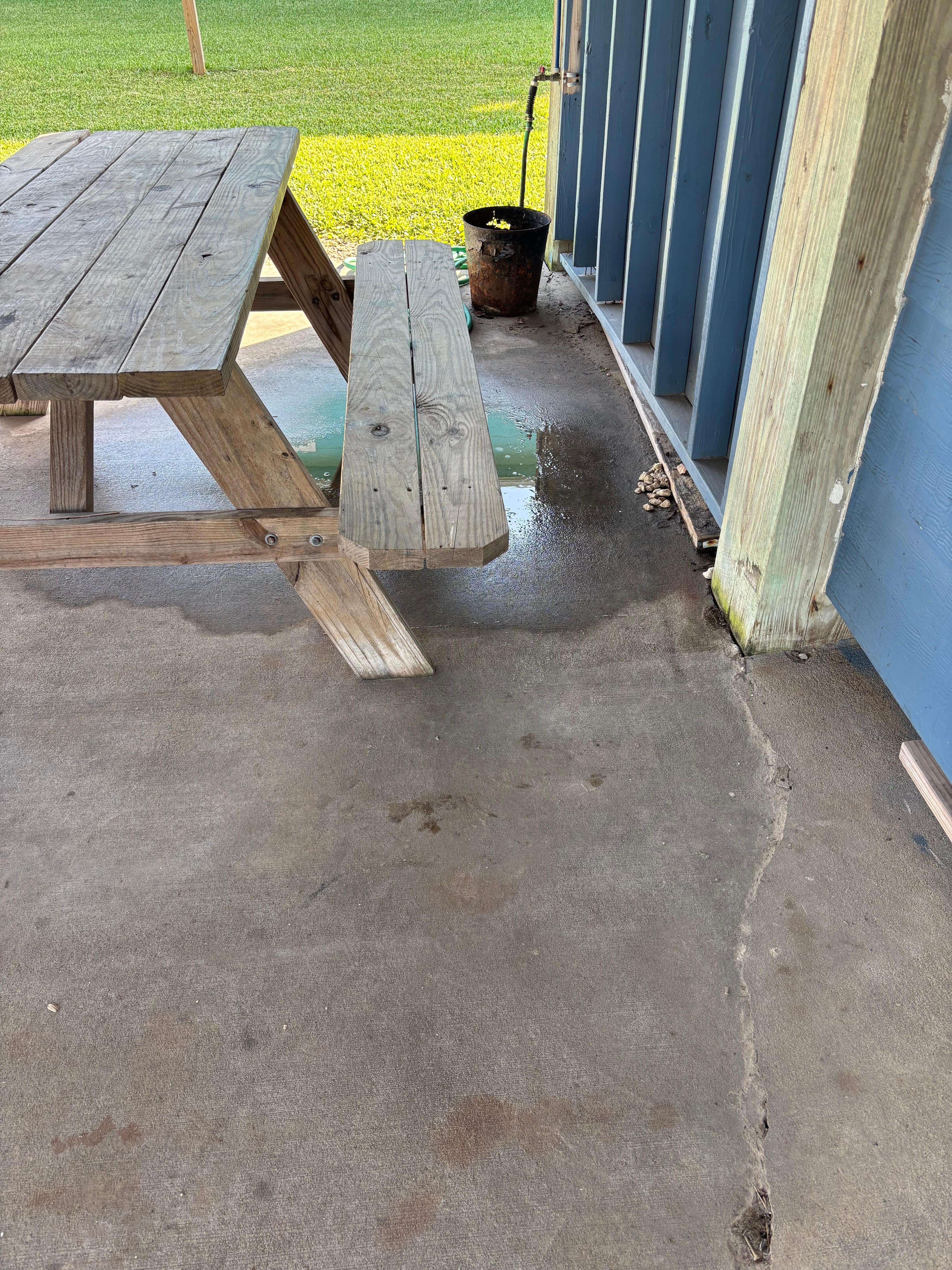 Standing water the entire time not due to water hose which has holes in it