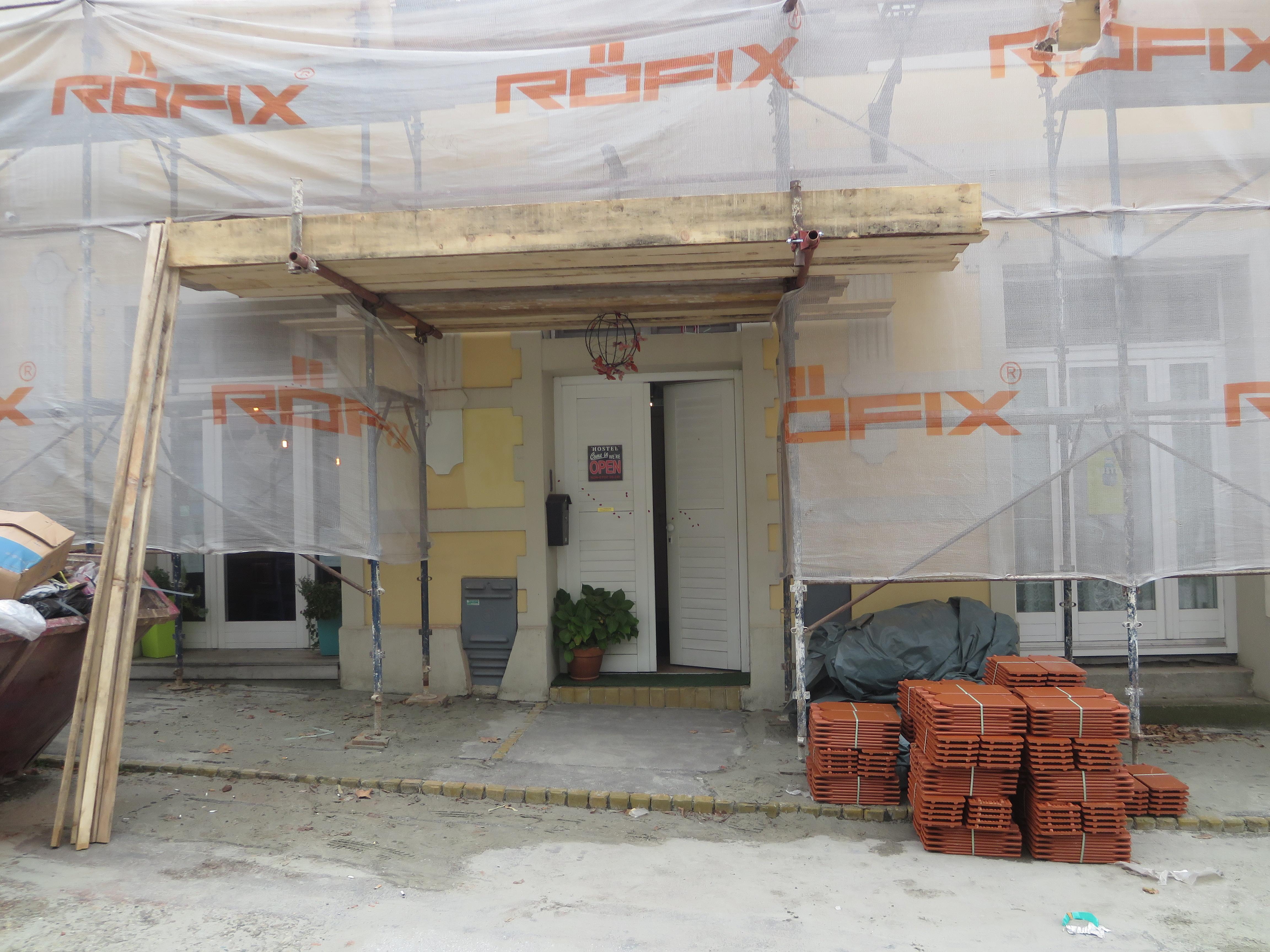 the entrance of hostel and cafe is under restoration now