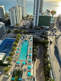 View of swimming pool from the balcony.