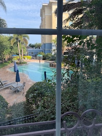 View from hotel room of the pool !