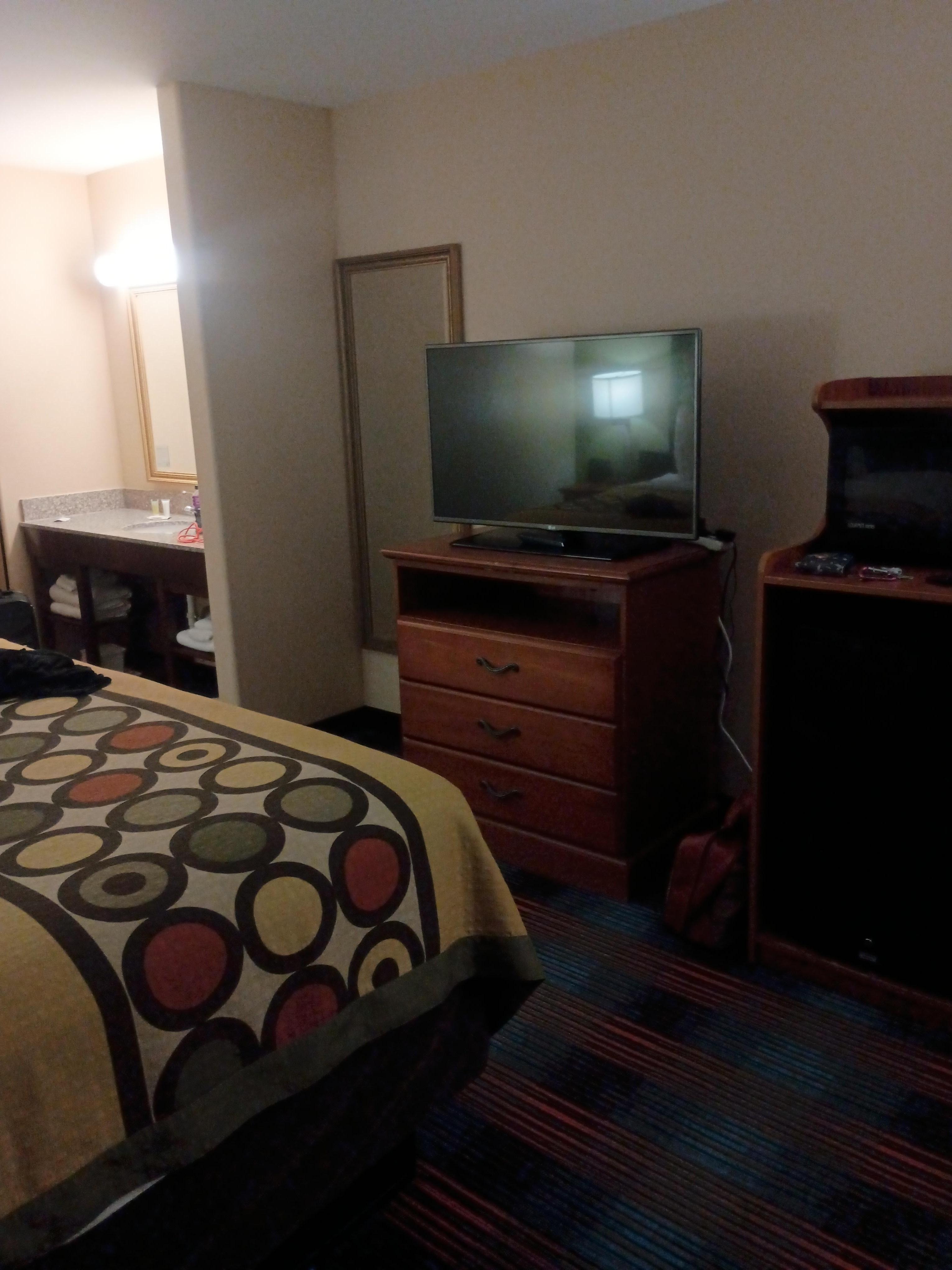 There's also a desk in the corner with an office chair if you were traveling for work or need some place to work on a computer.