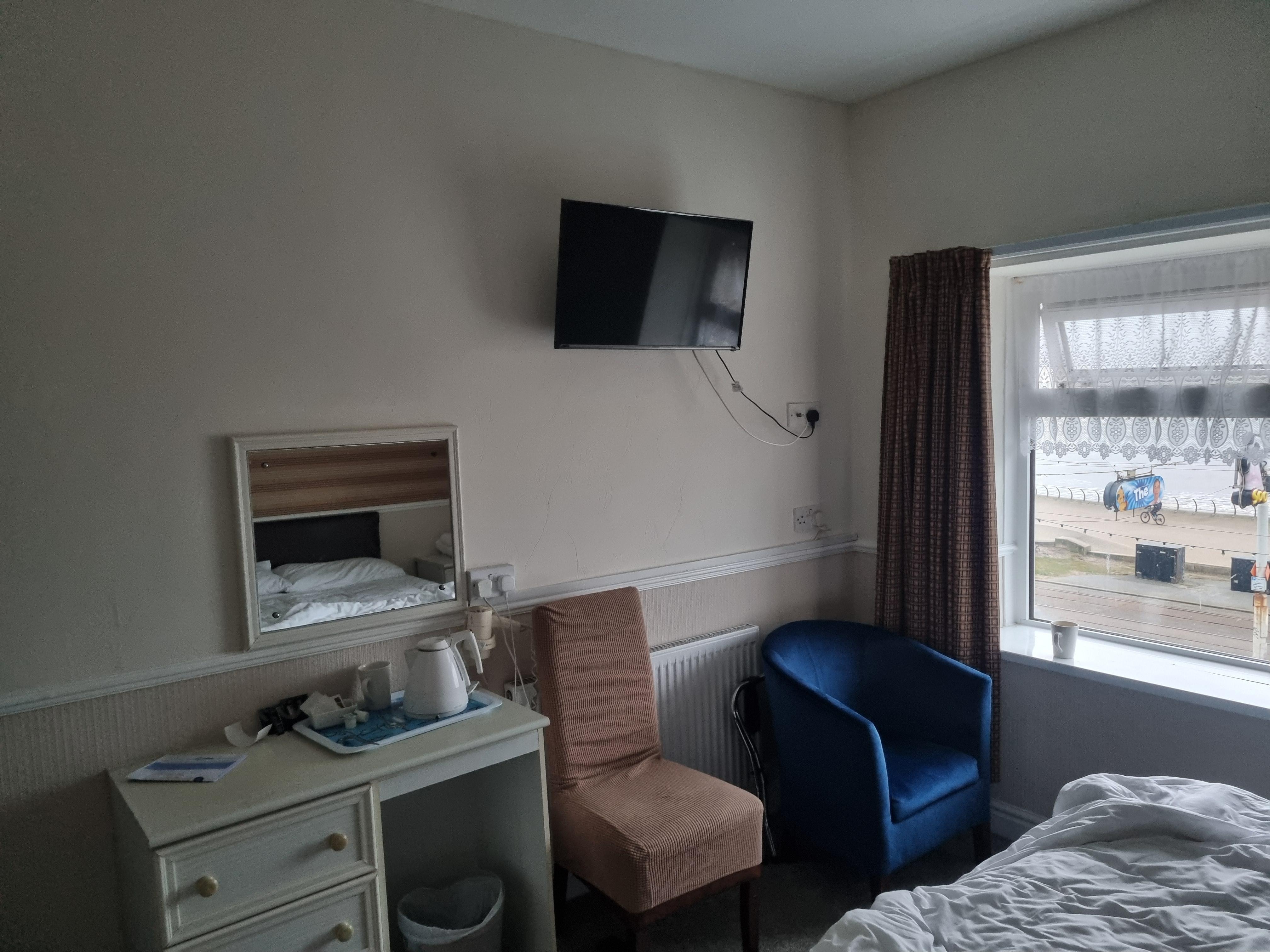 Television with remote that worked, plus kettle and tea & coffee making supplies