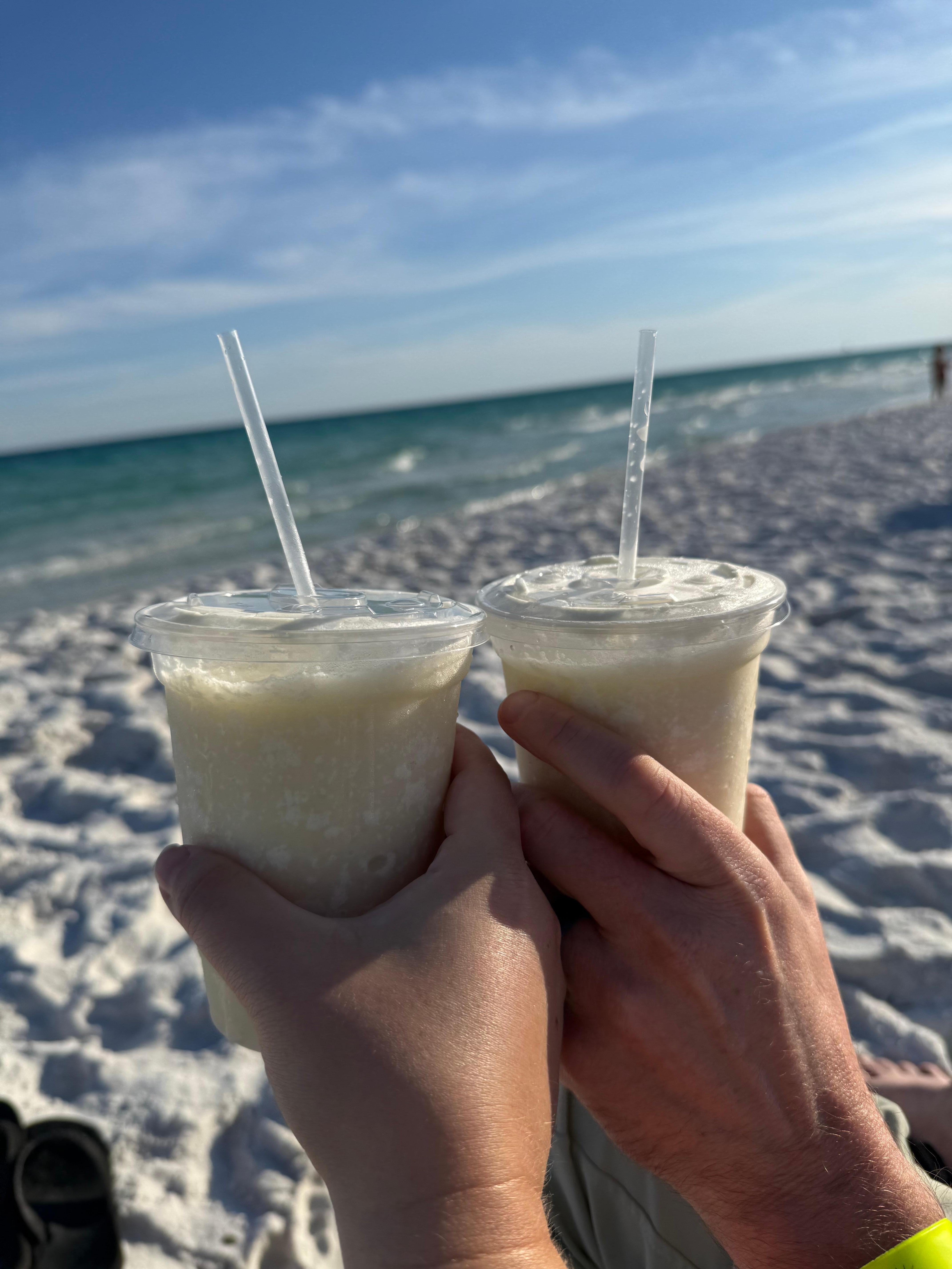 Pina coladas from the tiki bar and enjoying the sunset