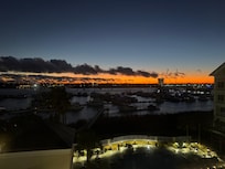 Sunset over the marina from our room.