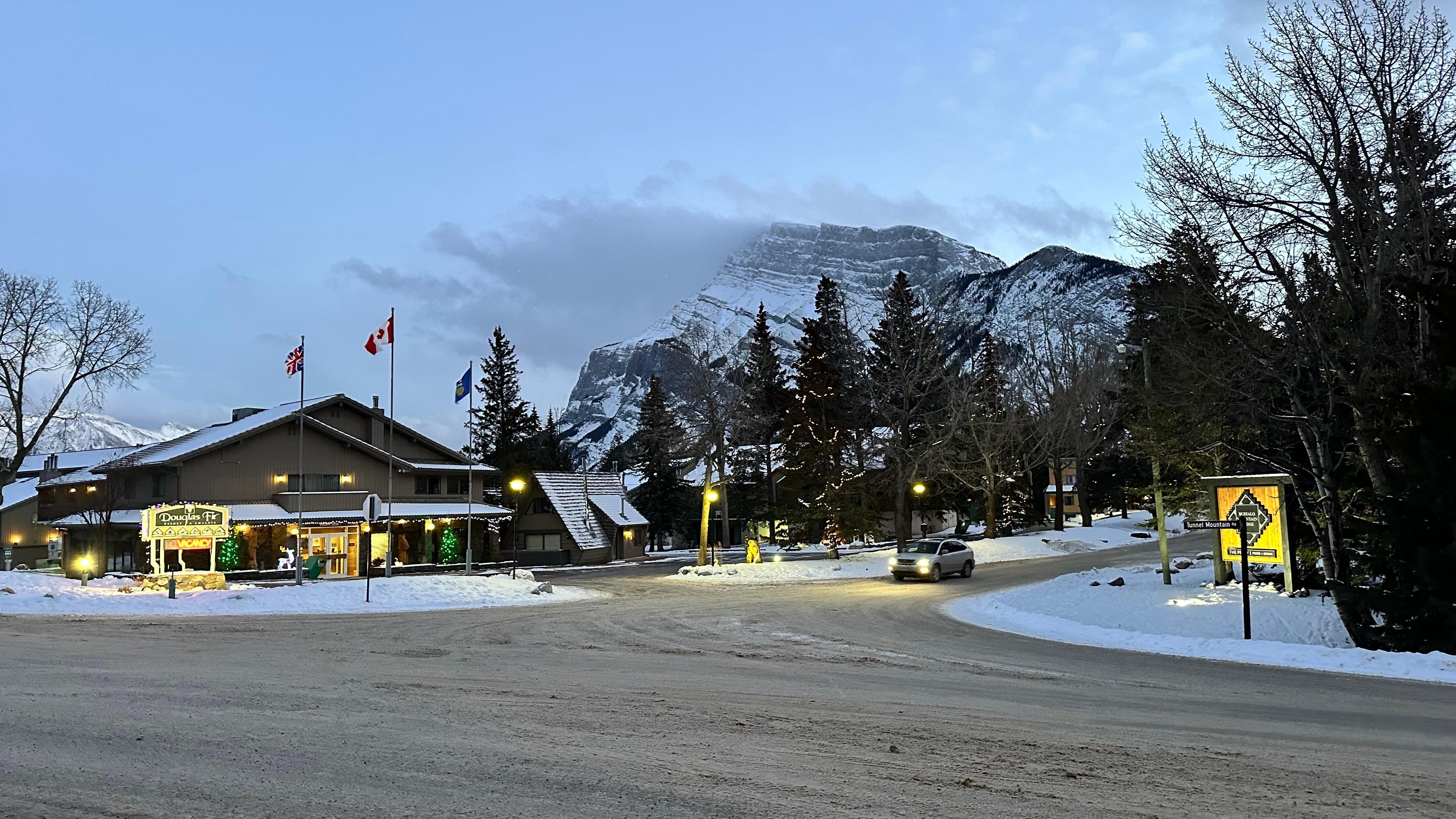 View of the resort from the bus stop. 