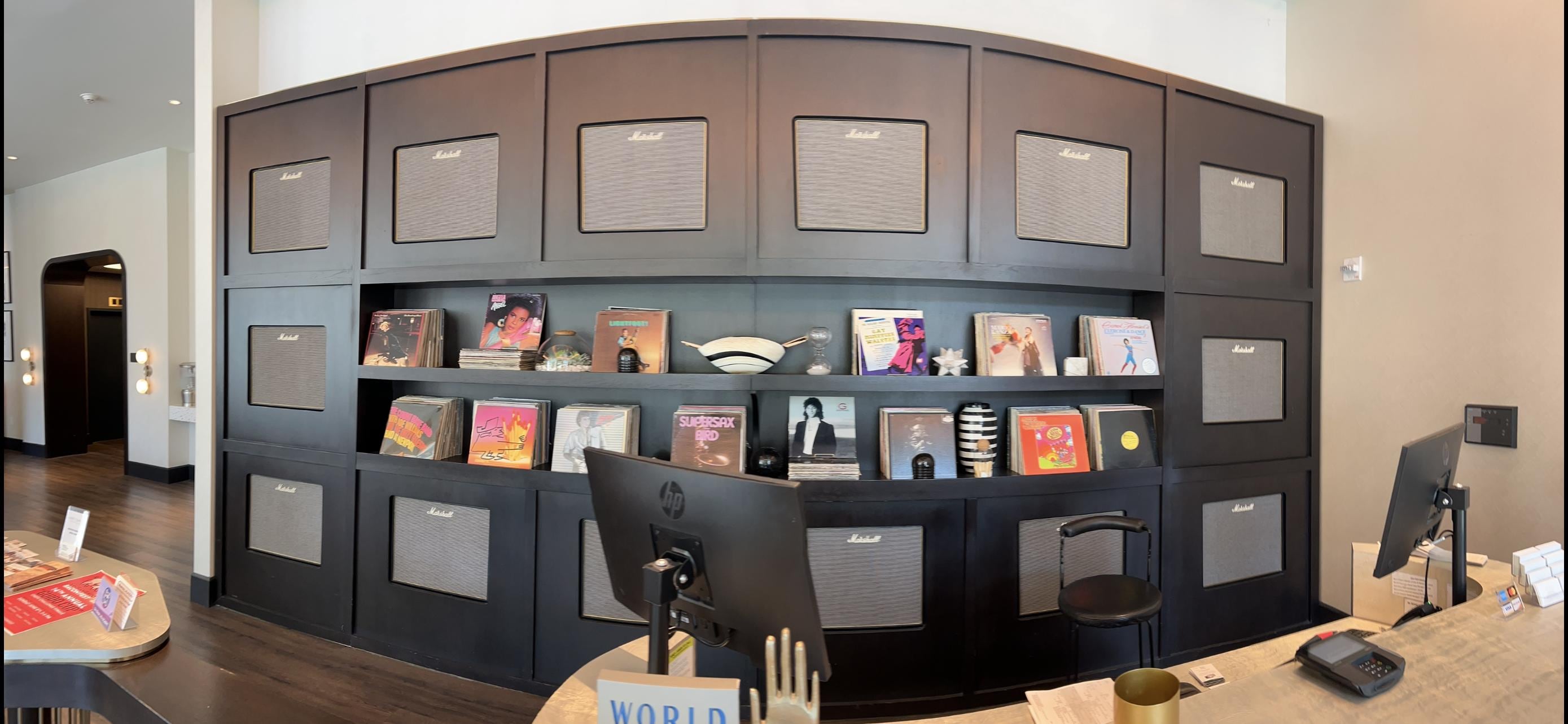 The old school music themed lobby