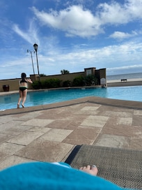 Outdoor pool fun & beach view