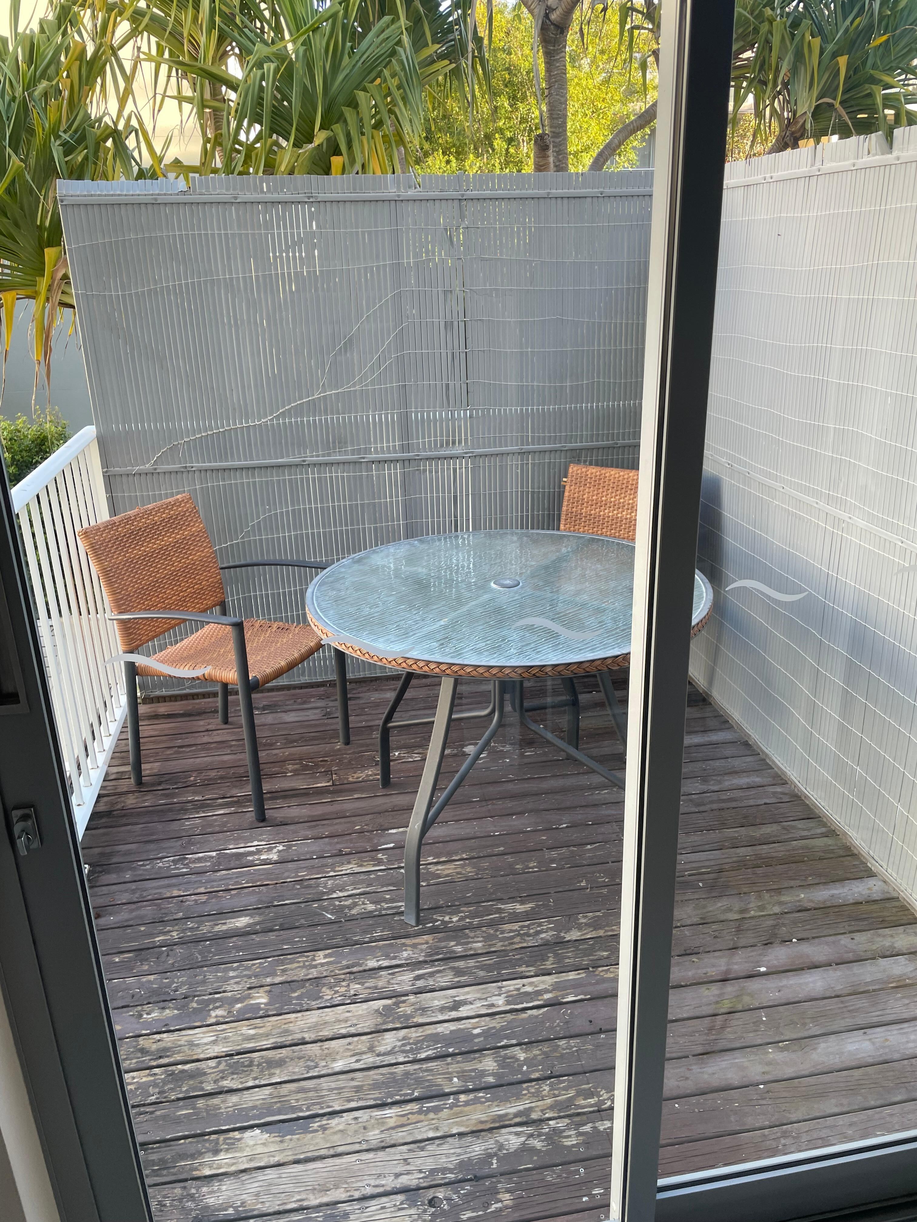 Only table so to work in my laptop at a table I needed to sit outside in the cold with no view of anything