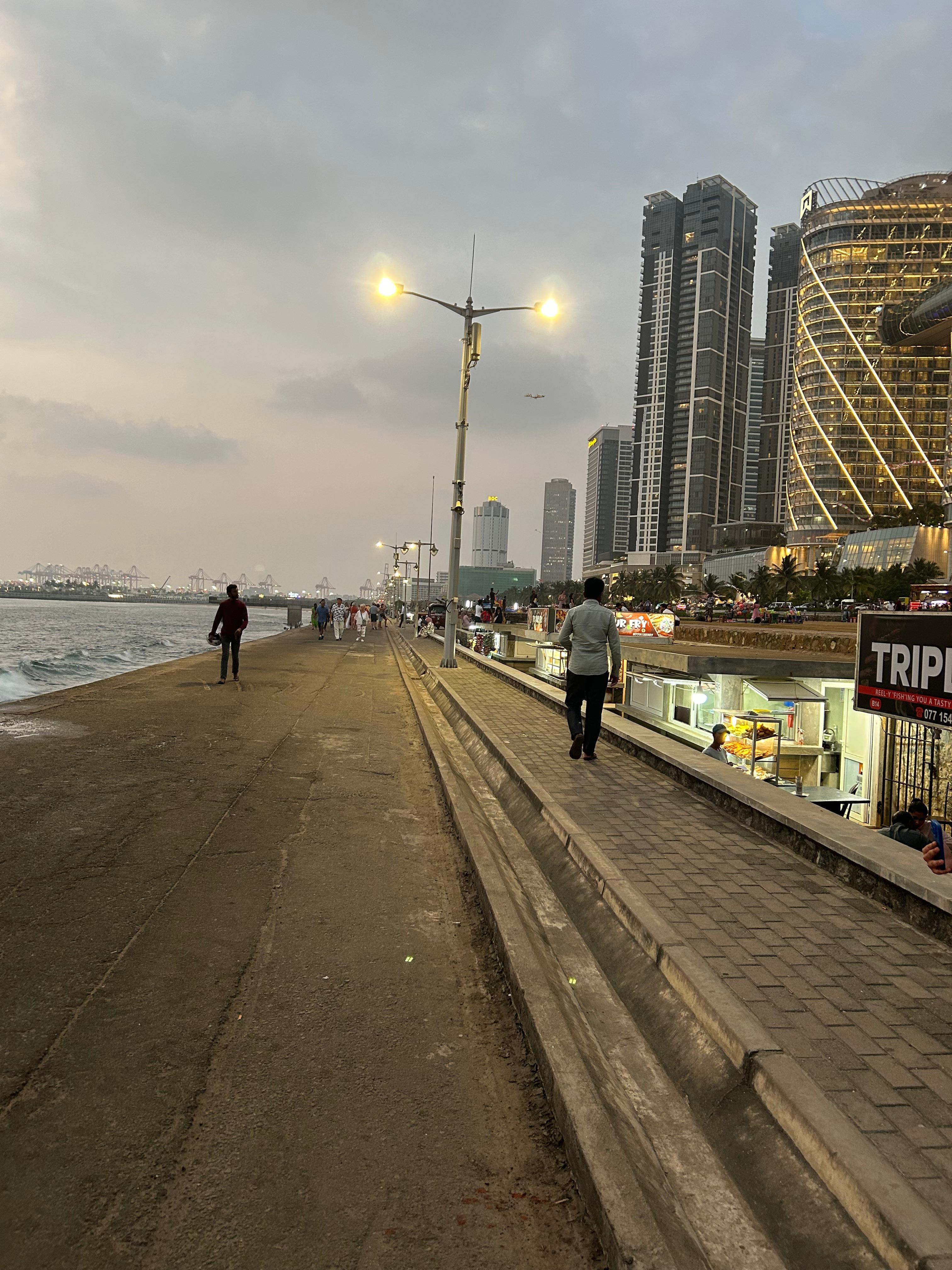 Walking along ocean front 