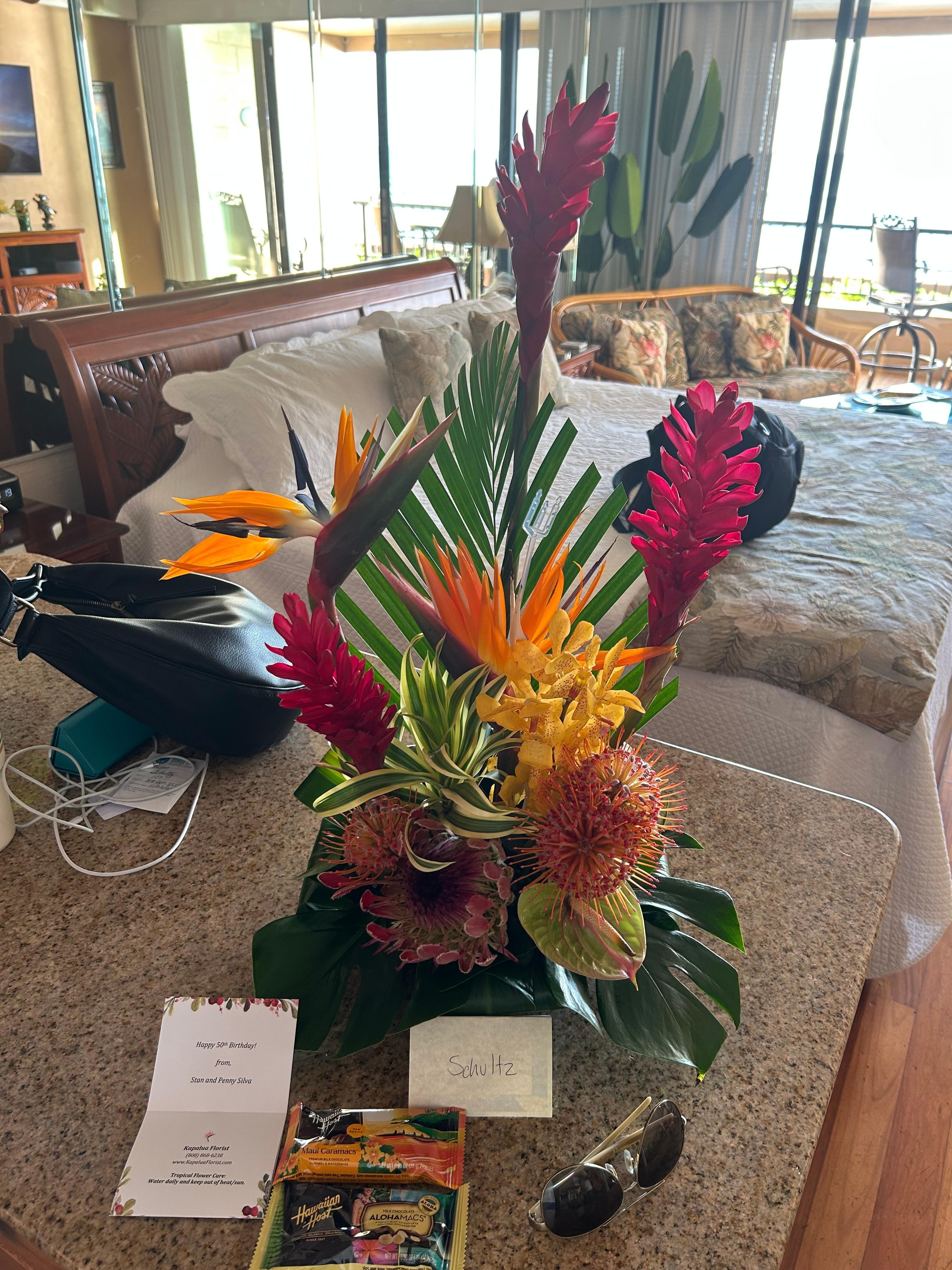 Flowers provided by hosts for my wife’s birthday. 