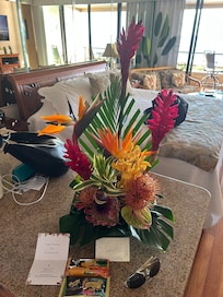 Flowers provided by hosts for my wife’s birthday.