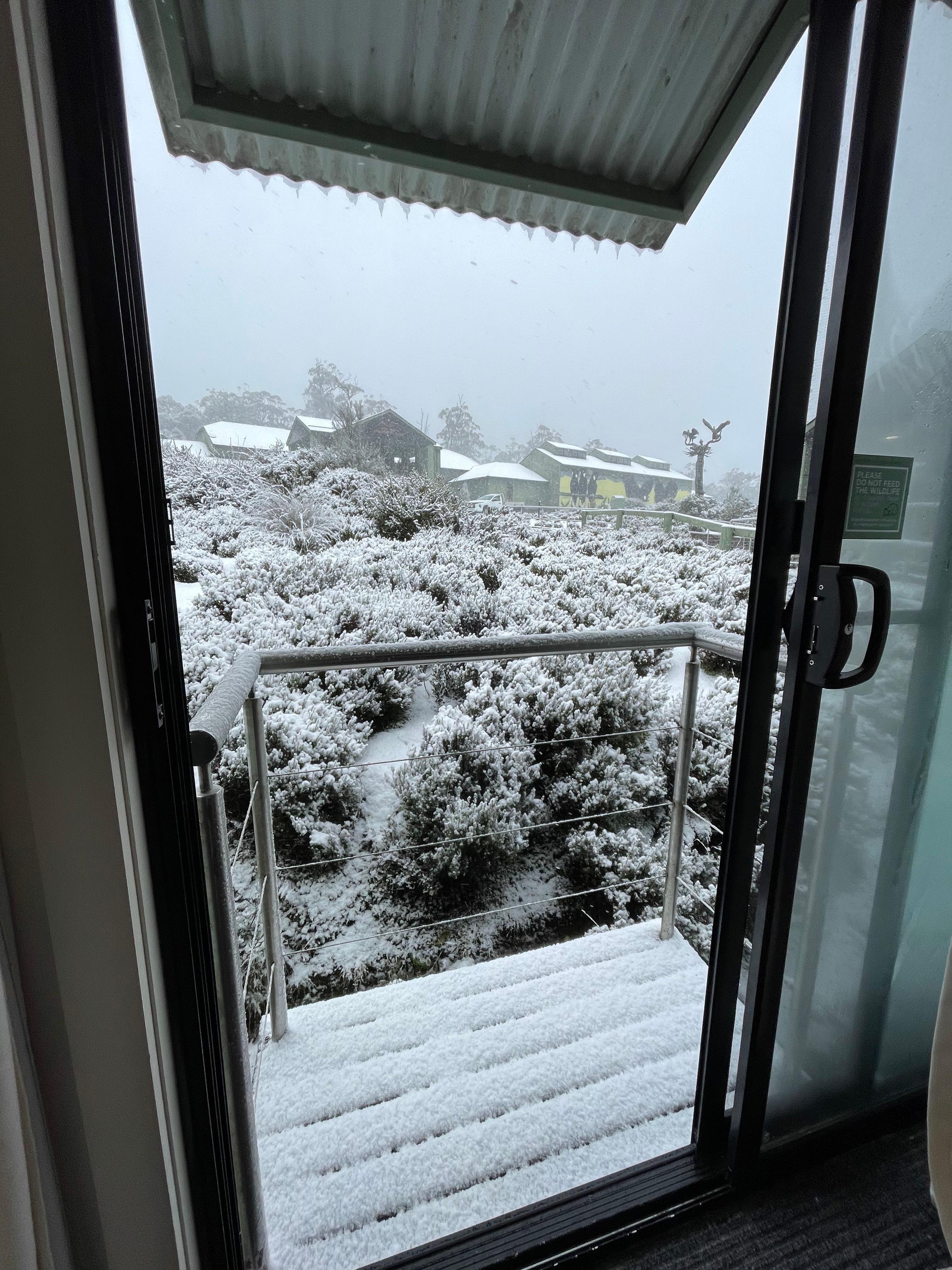 Small balcony with stunning view, perfect for small children enjoyed the snow.
