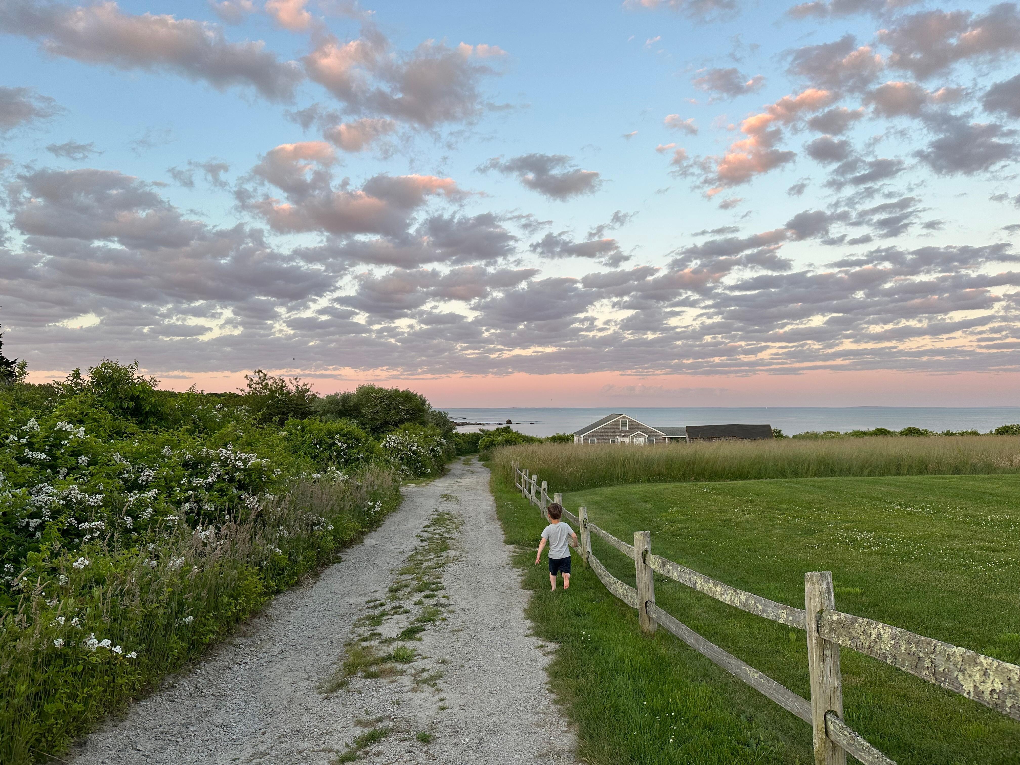 Walking down the lane toward the Maus Haus on a summer evening 