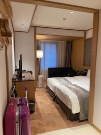 手前に広いスペースあり、スーツケース広げやすい。