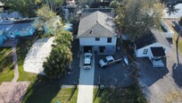 Drone shot of the front of the house