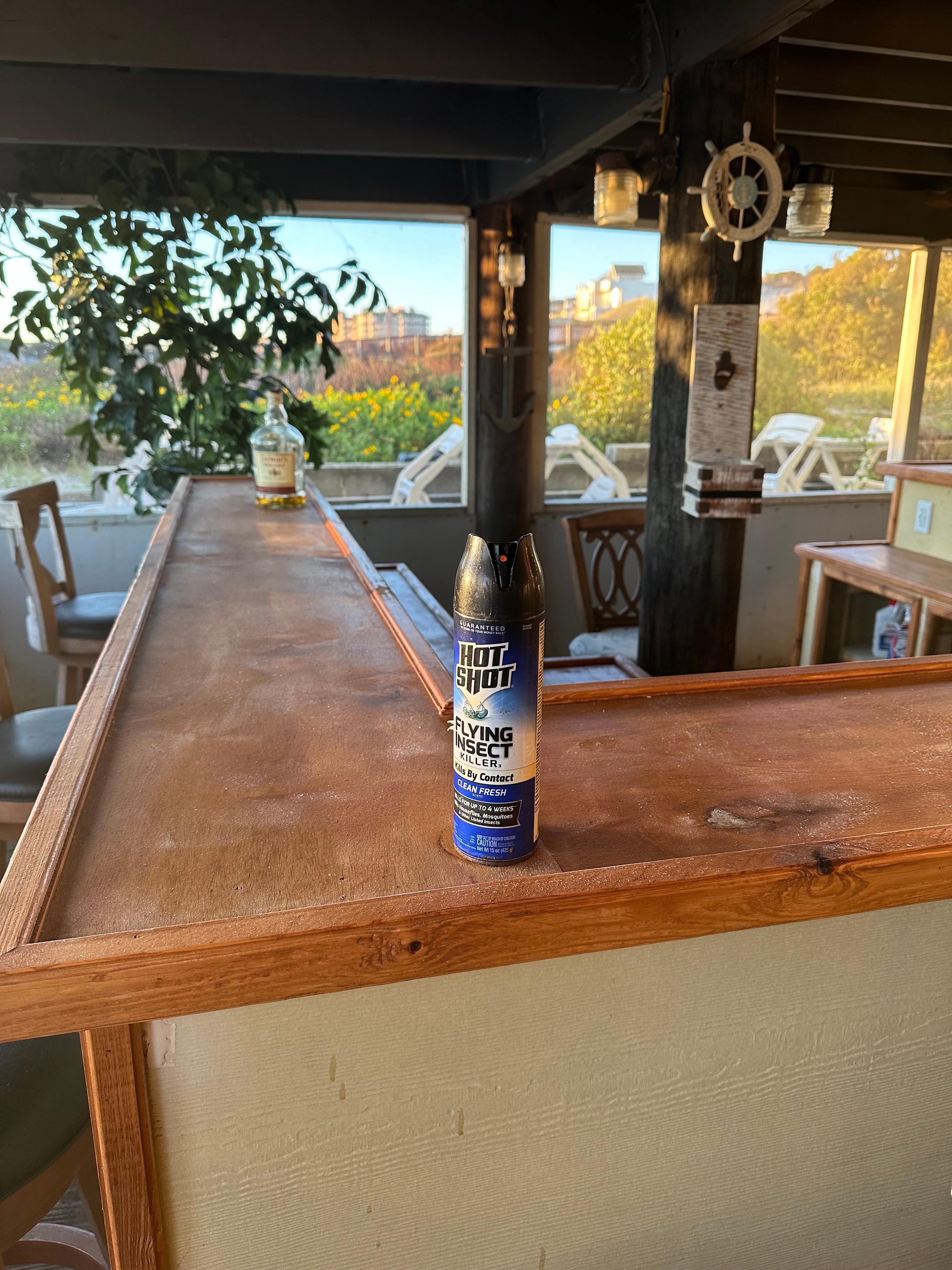 Roach spray found sitting on the bar downstairs