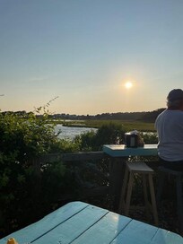 A view from one of the several restaurants in the area with outdoor seating.
