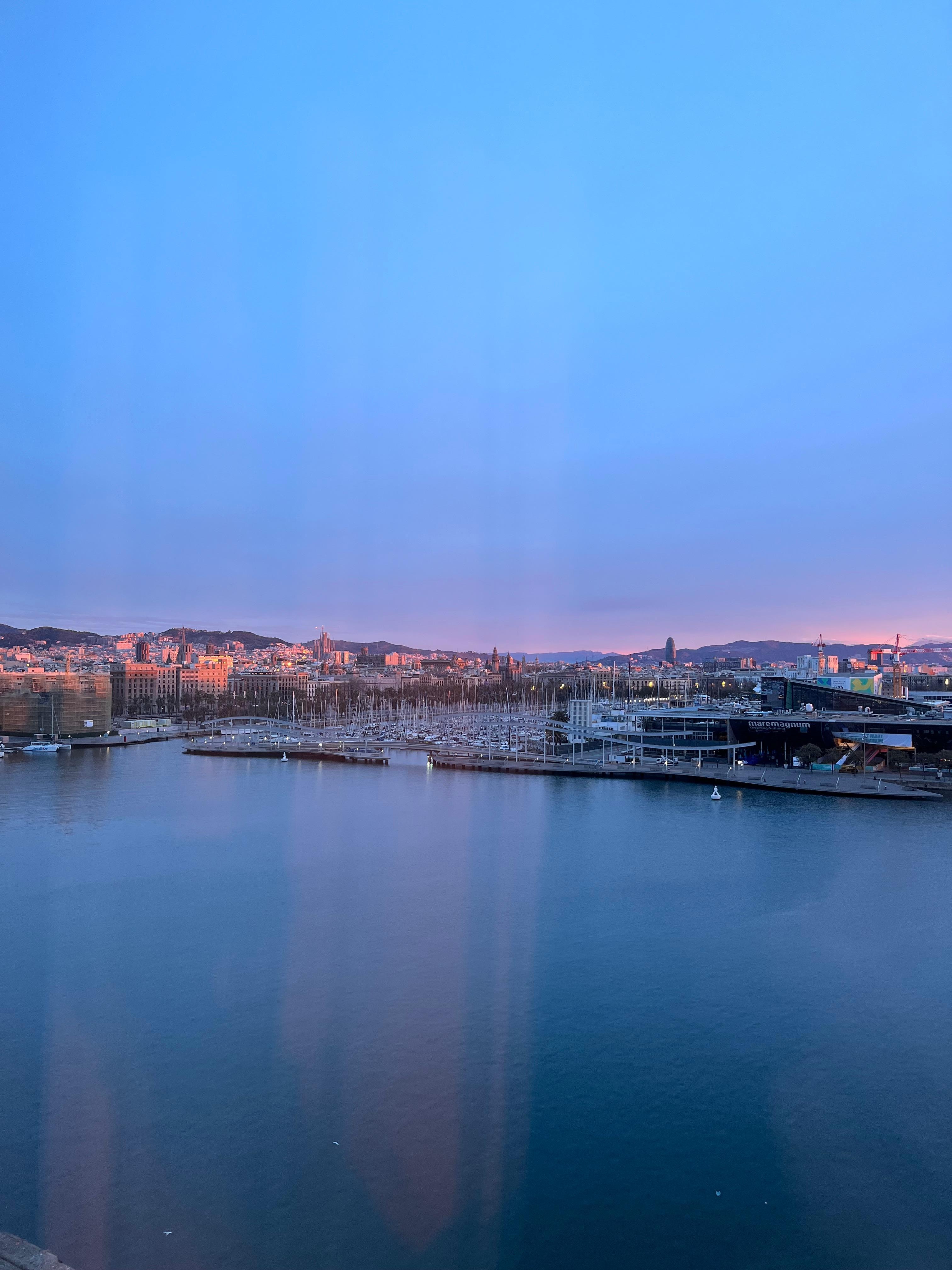 Morning view from hotel room at Eurostars Grand Marina Barcelona