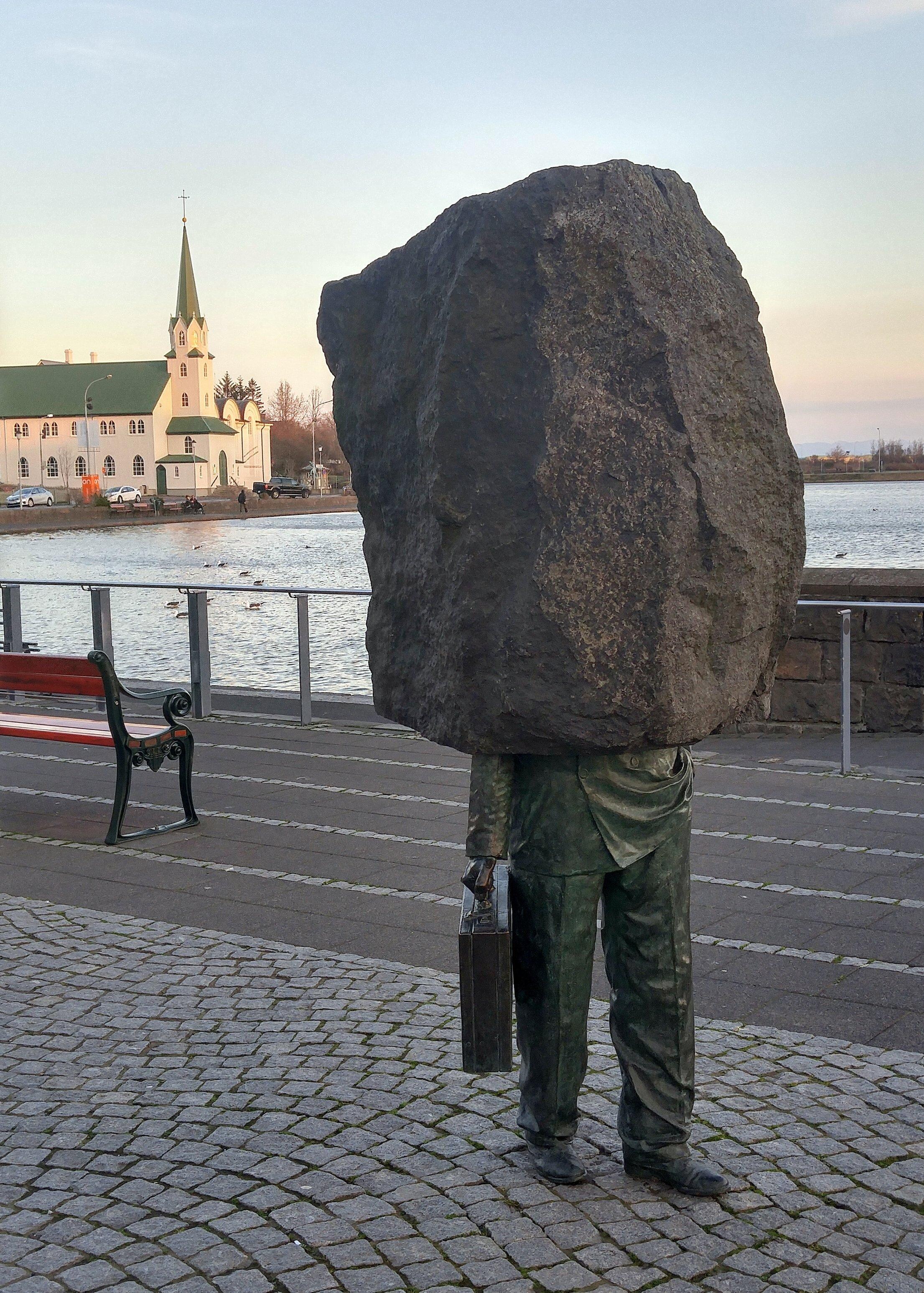 View of the 'anonymous bureaucrat' at the pond.