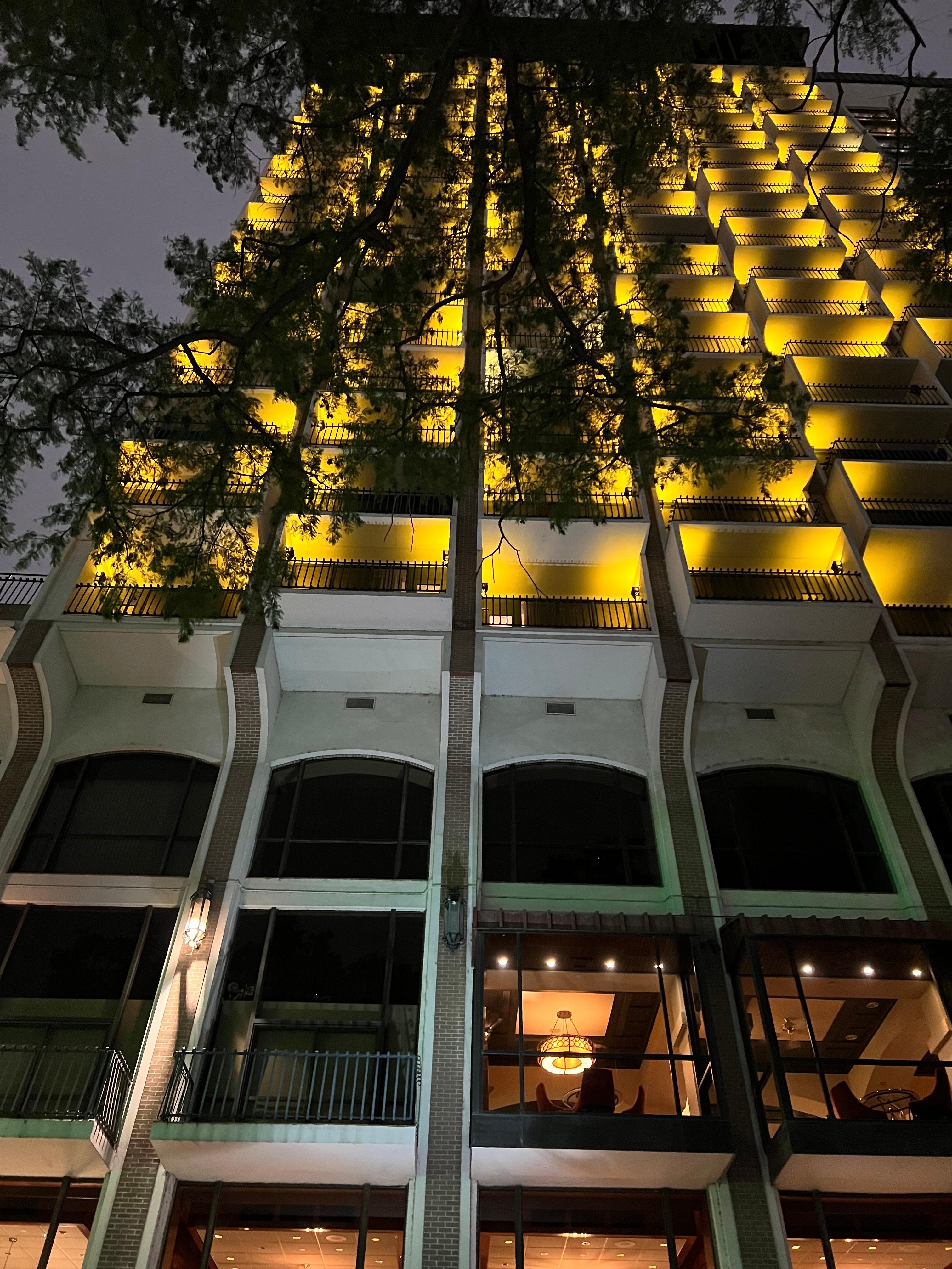 A view of the hotel from the river boat tour. The have tours originating across the river from the hotel.