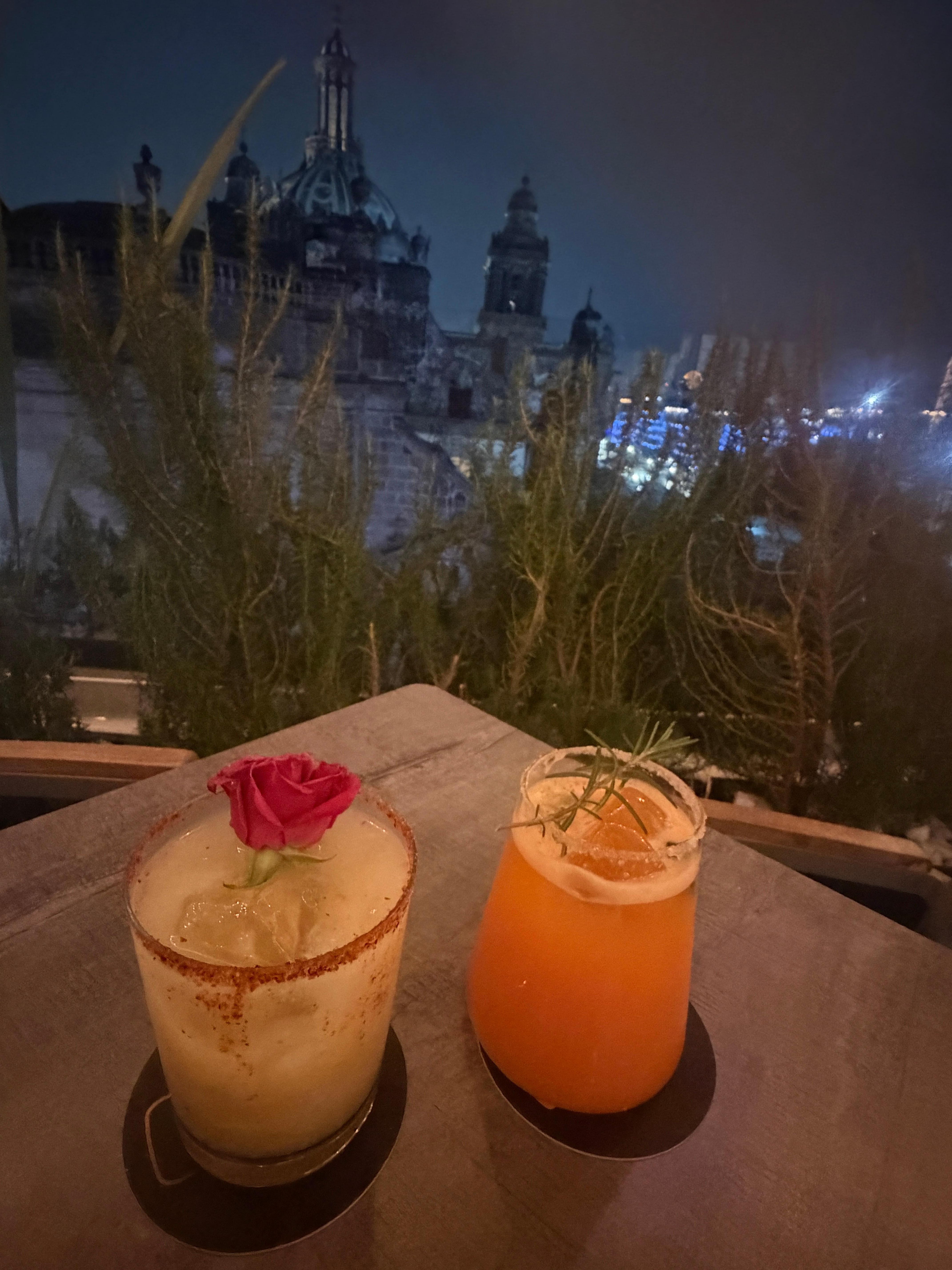 Drinks and view from the 5th floor terrace bar