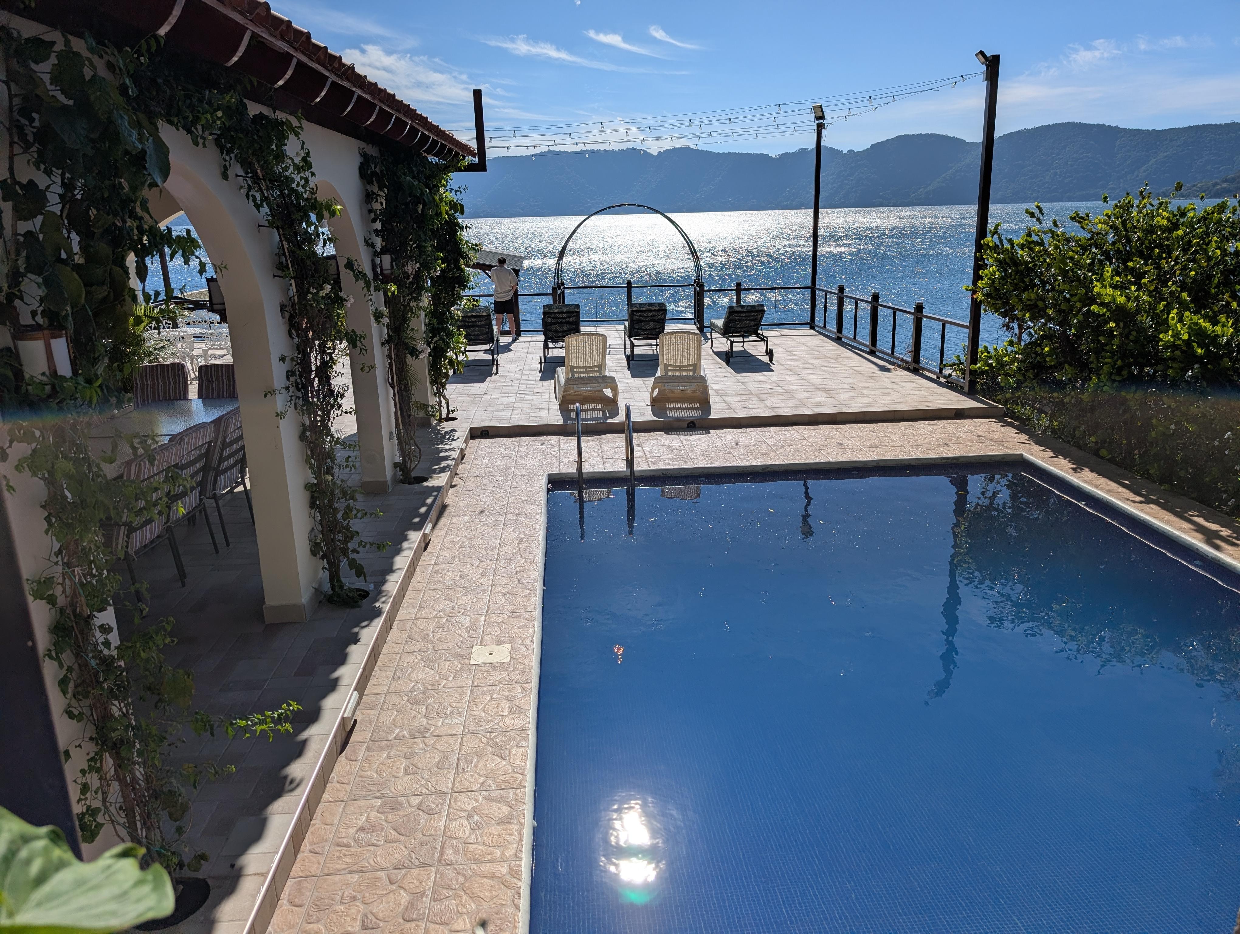 Pool with lake behind