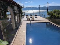 Pool with lake behind