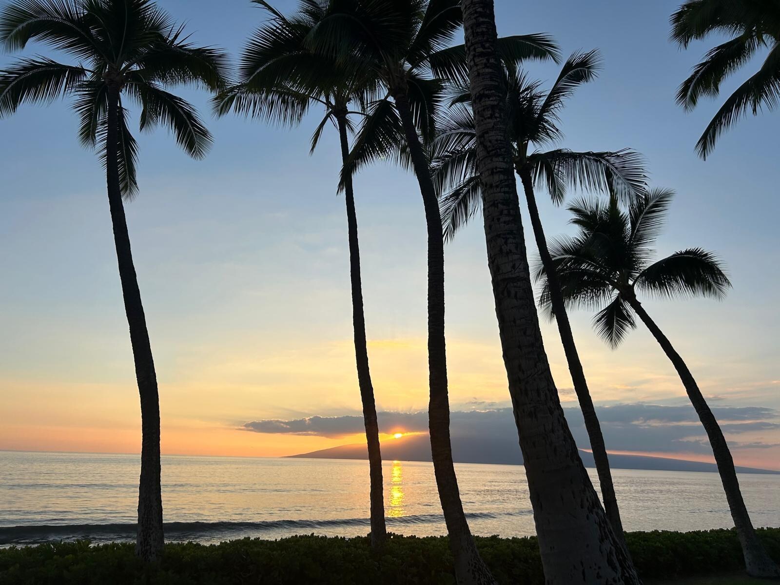 The view from the front lawn of the unit looking from Maui over to the island of Lanai.
