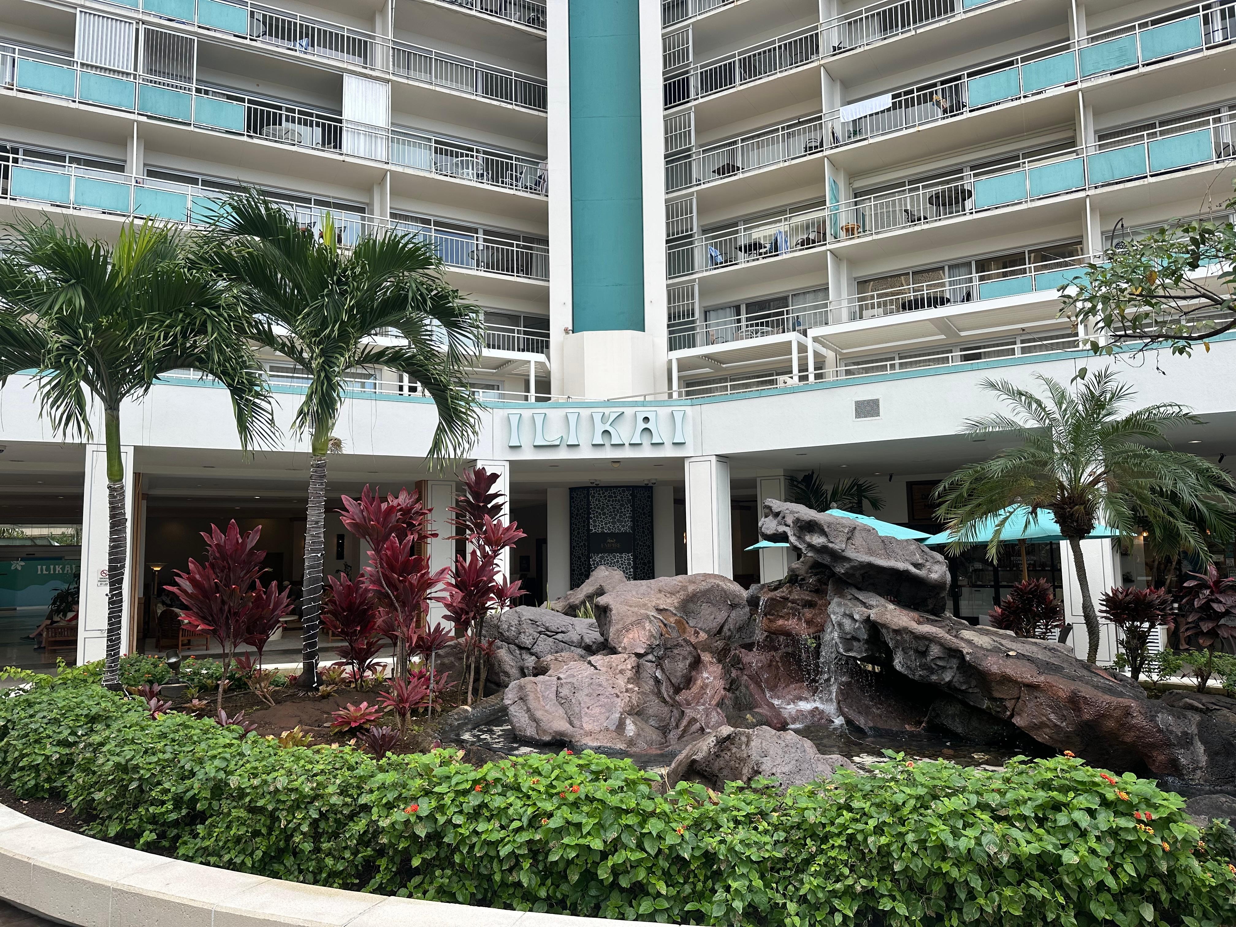 At the back of the hotel near the ocean. 