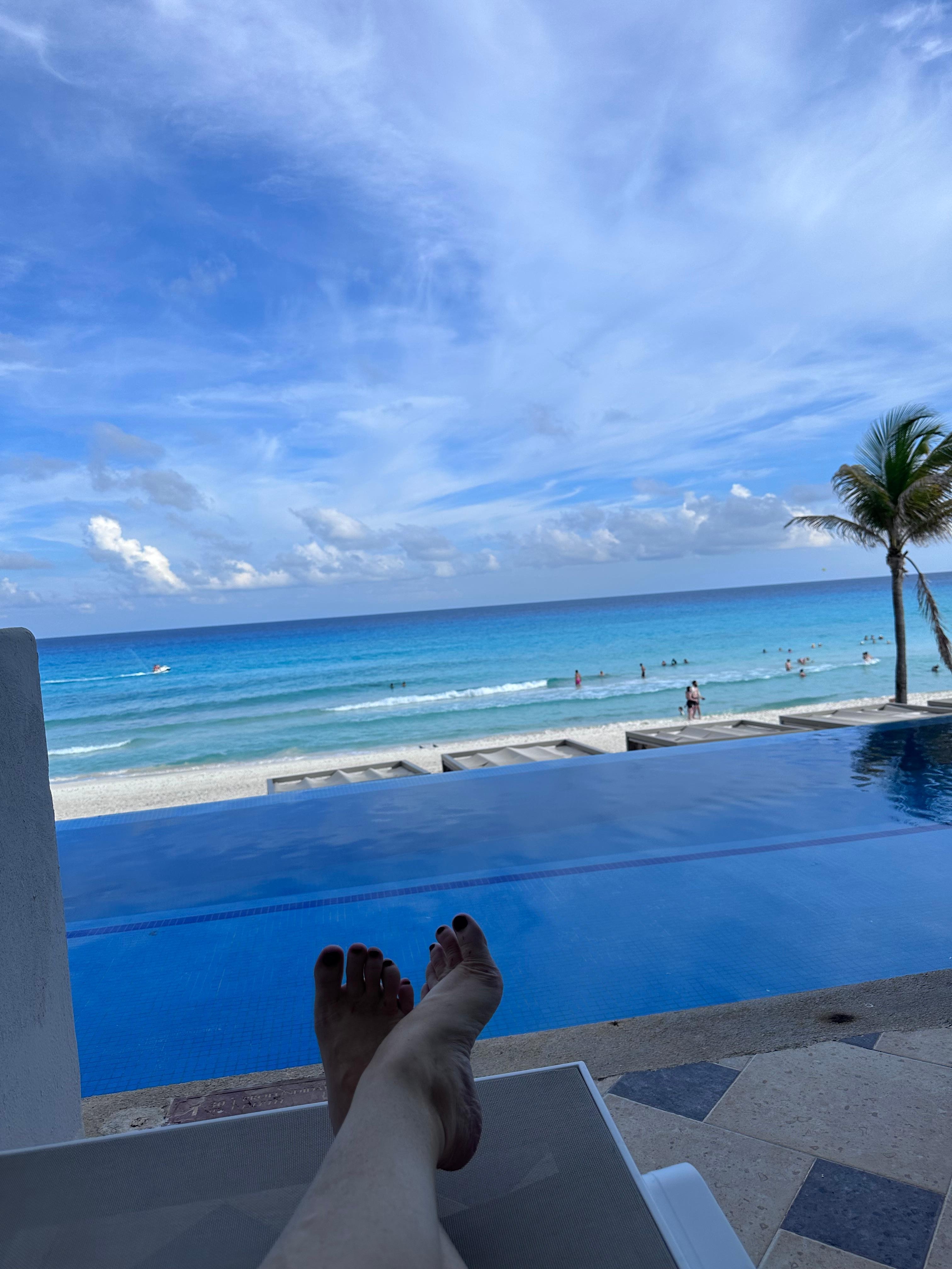 View from lounger in front of the pool