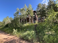 Standing on gravel road looking at house