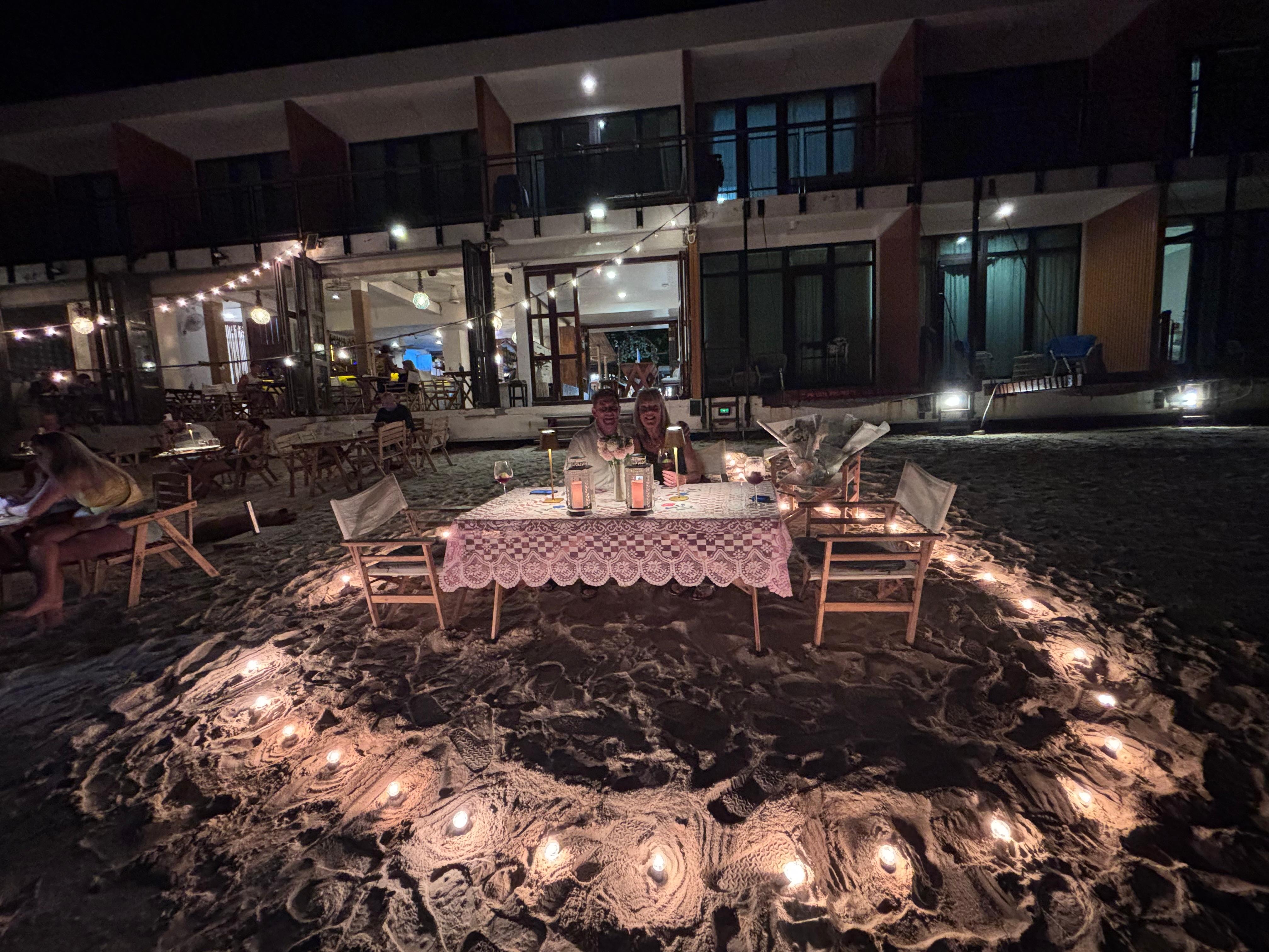 The staff arranged an anniversary dinner for us on the beach 