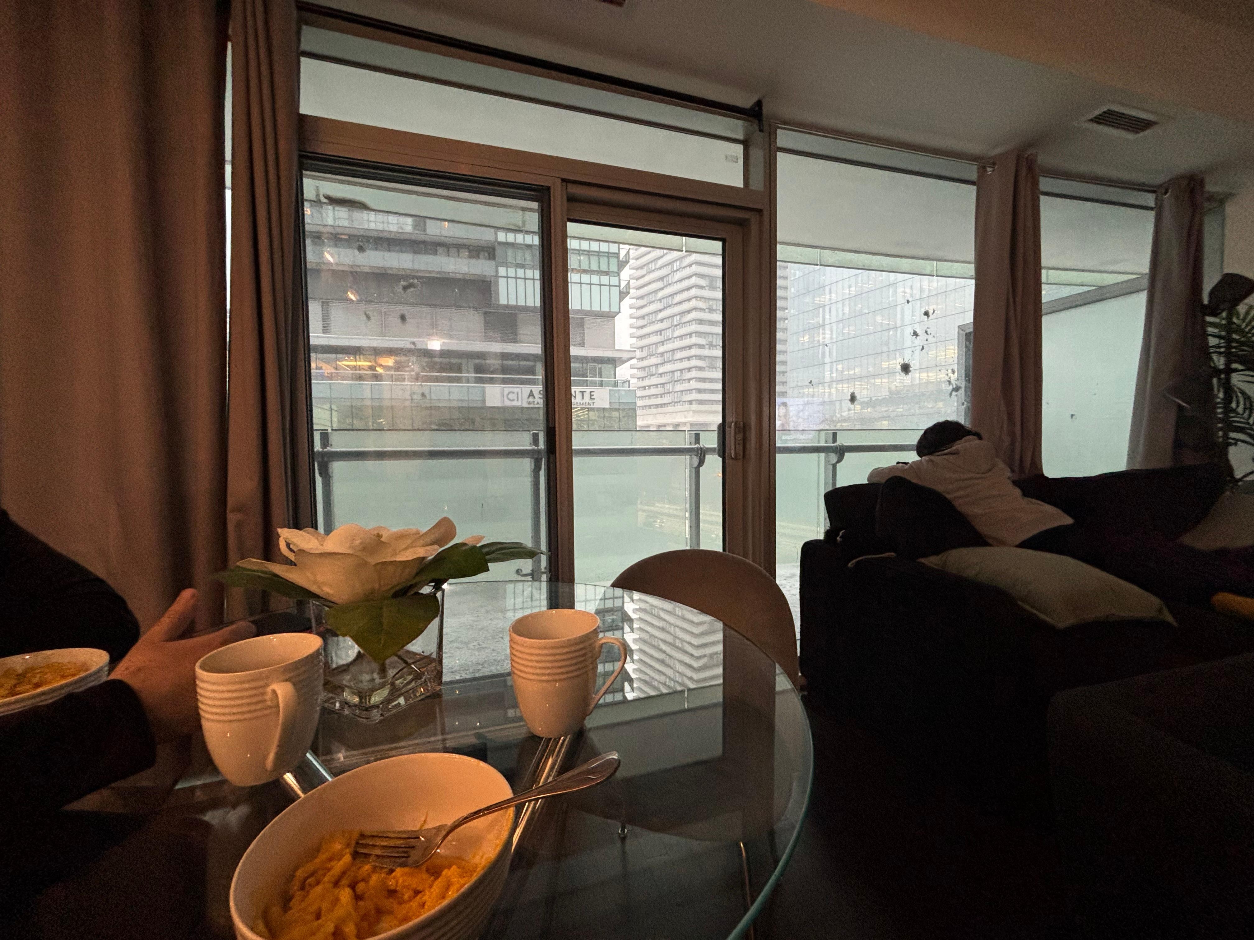 Our mornings having breakfast.