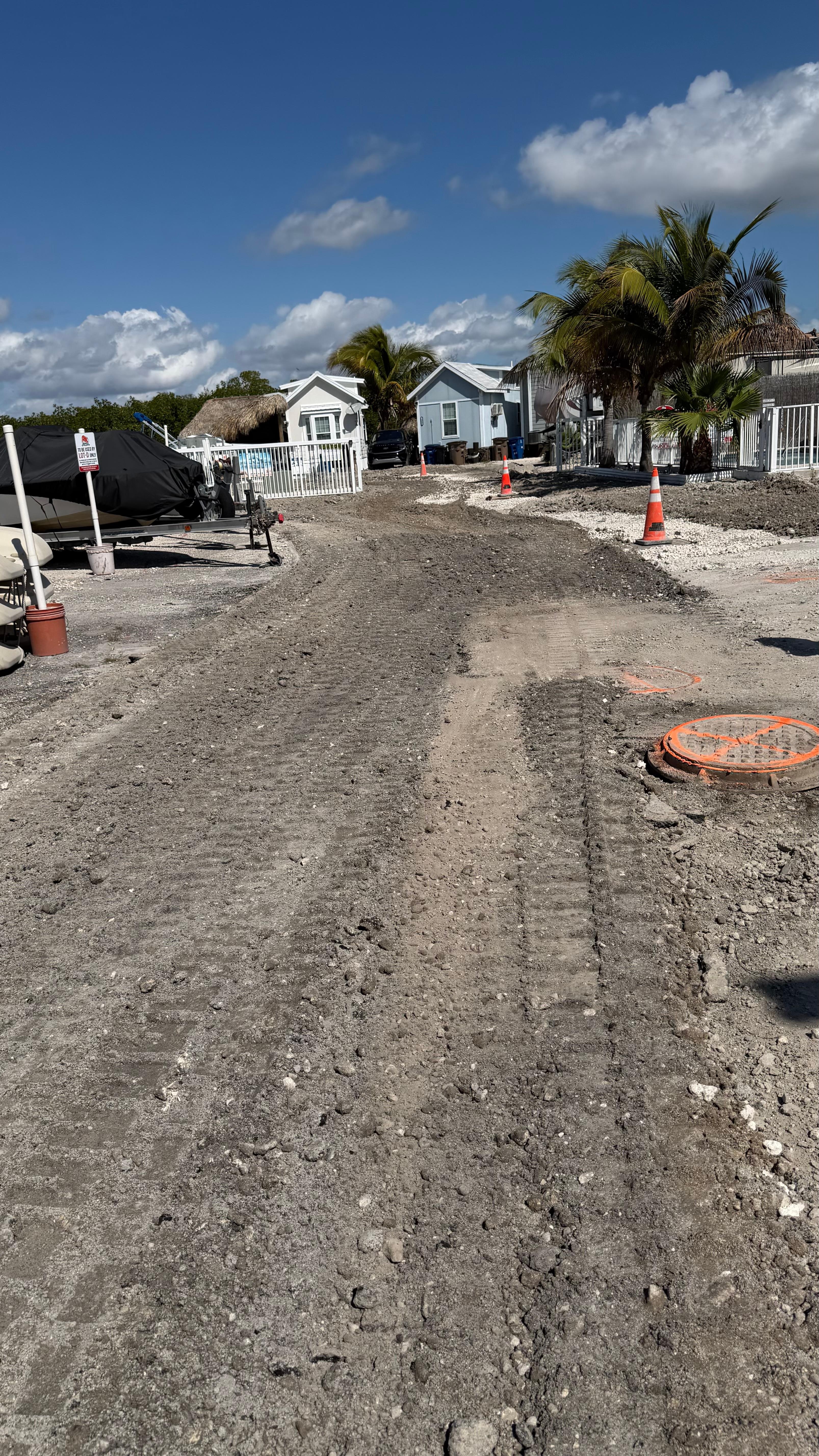 Entrance to Tiny home parking under construction