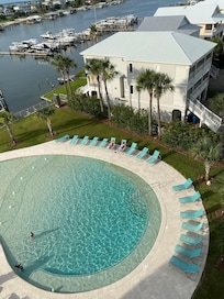 View of the pool and harbor from the balcony. Loved watching the boats come in and out!