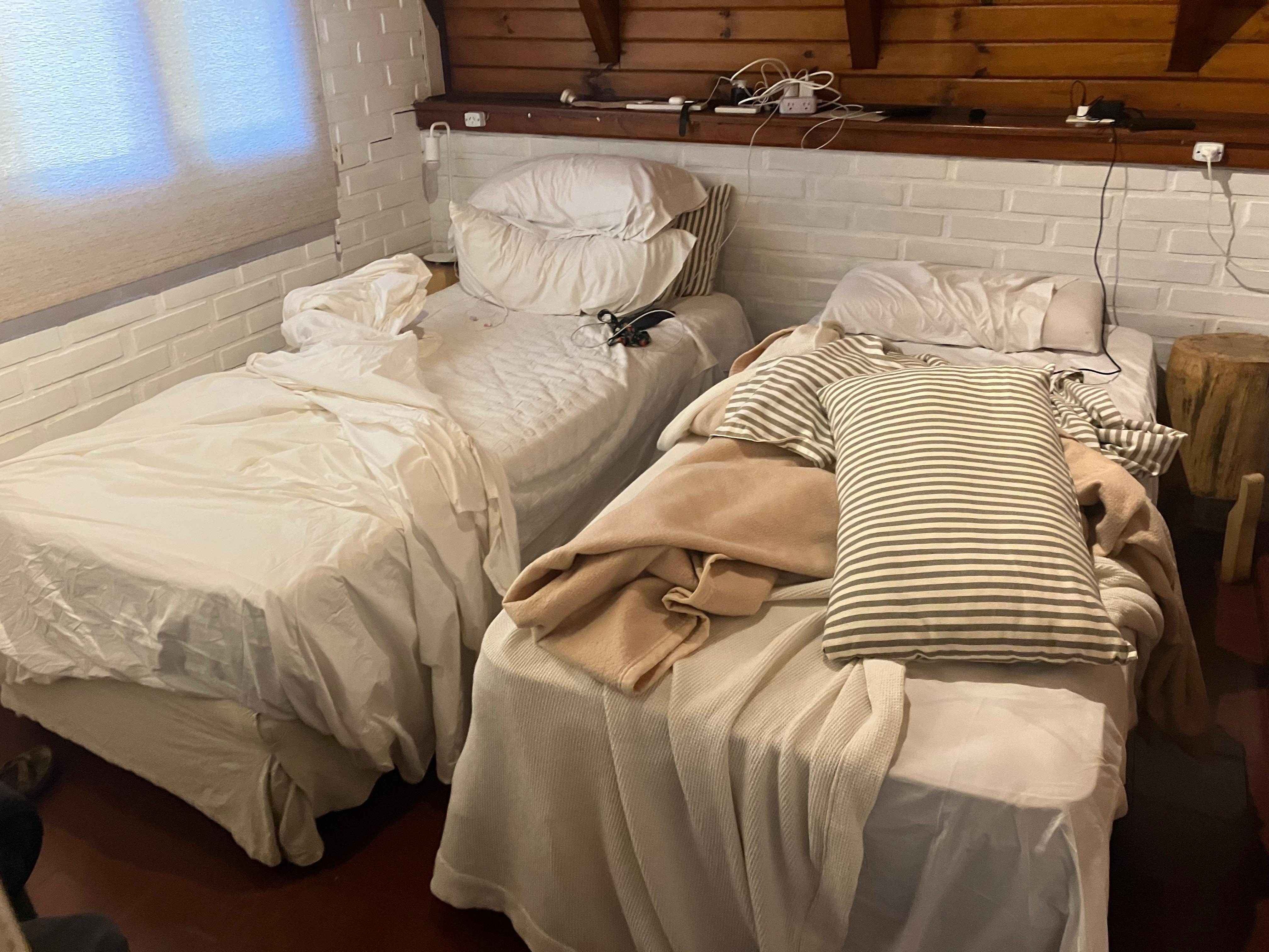 The supposed “single bed that couldn’t be separated” after I separated and made it into two beds for the people who couldn’t access the steep stairs. She was just lazy and didn’t want to come help and make the beds up. NOT a boutique hotel at all