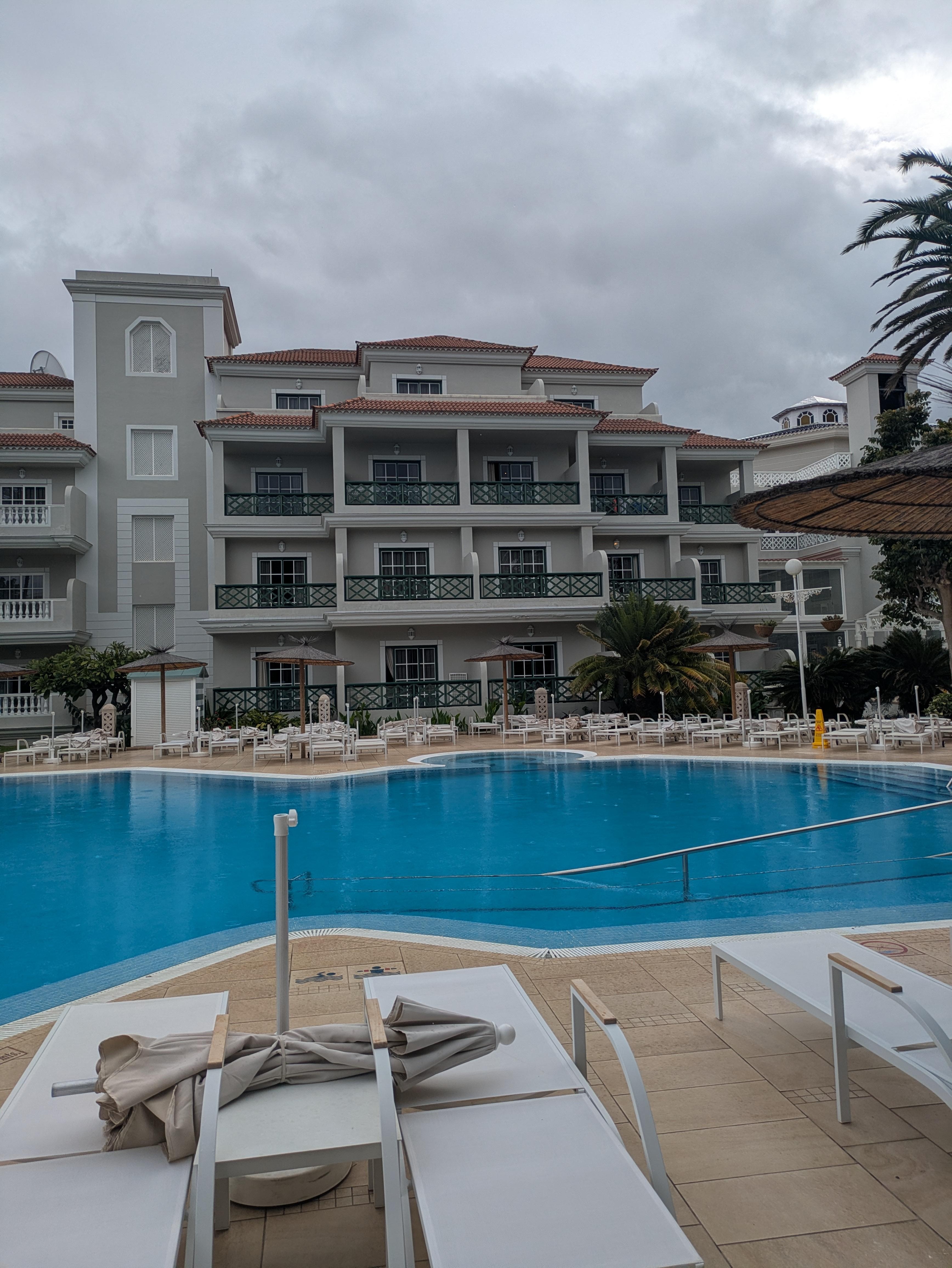 Pool looking up at our room top centre