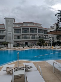 Pool looking up at our room top centre