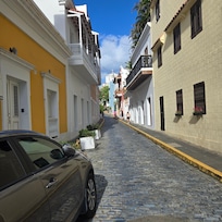 Looking up street from apt