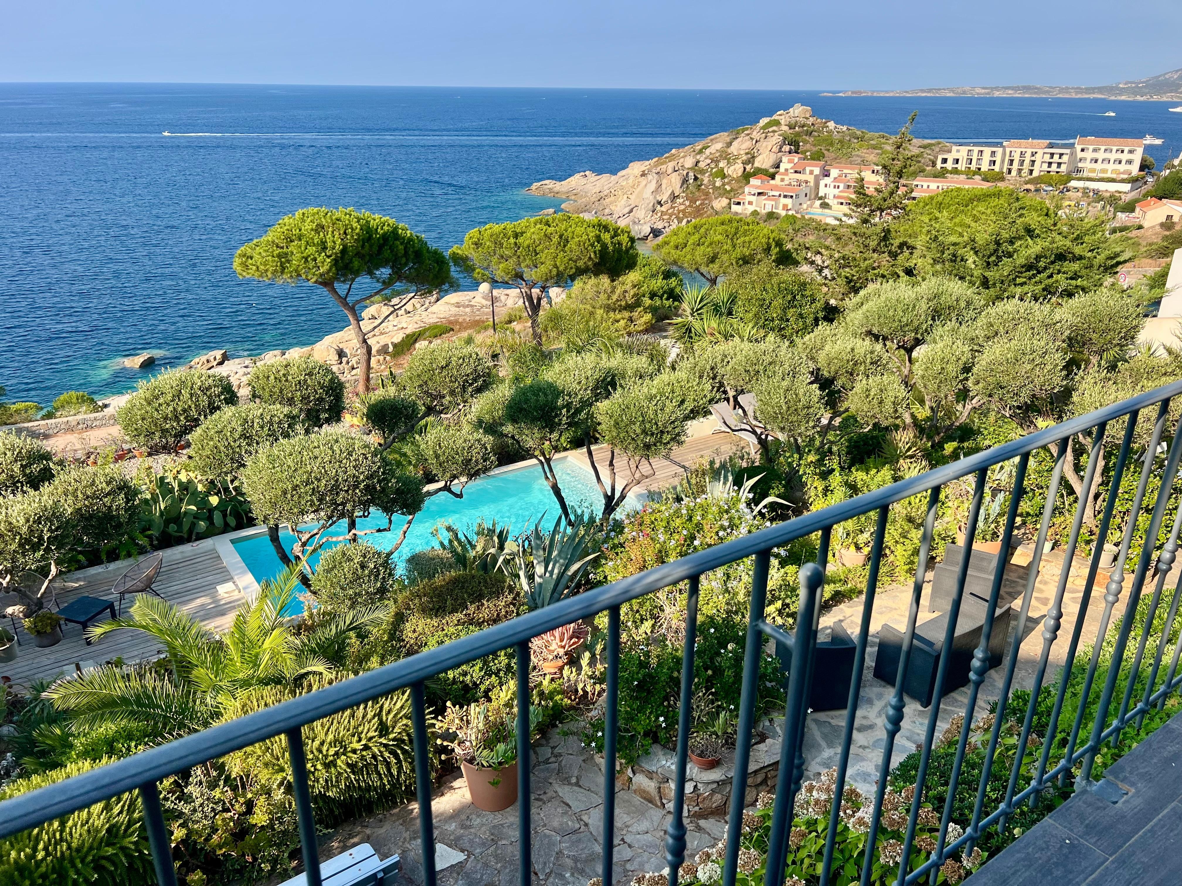 View of the gardens and sea from bedroom balcony