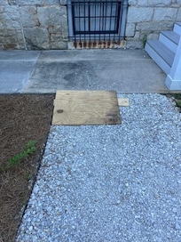 This is another view of the gravel path that leads to wheelchair ramp.