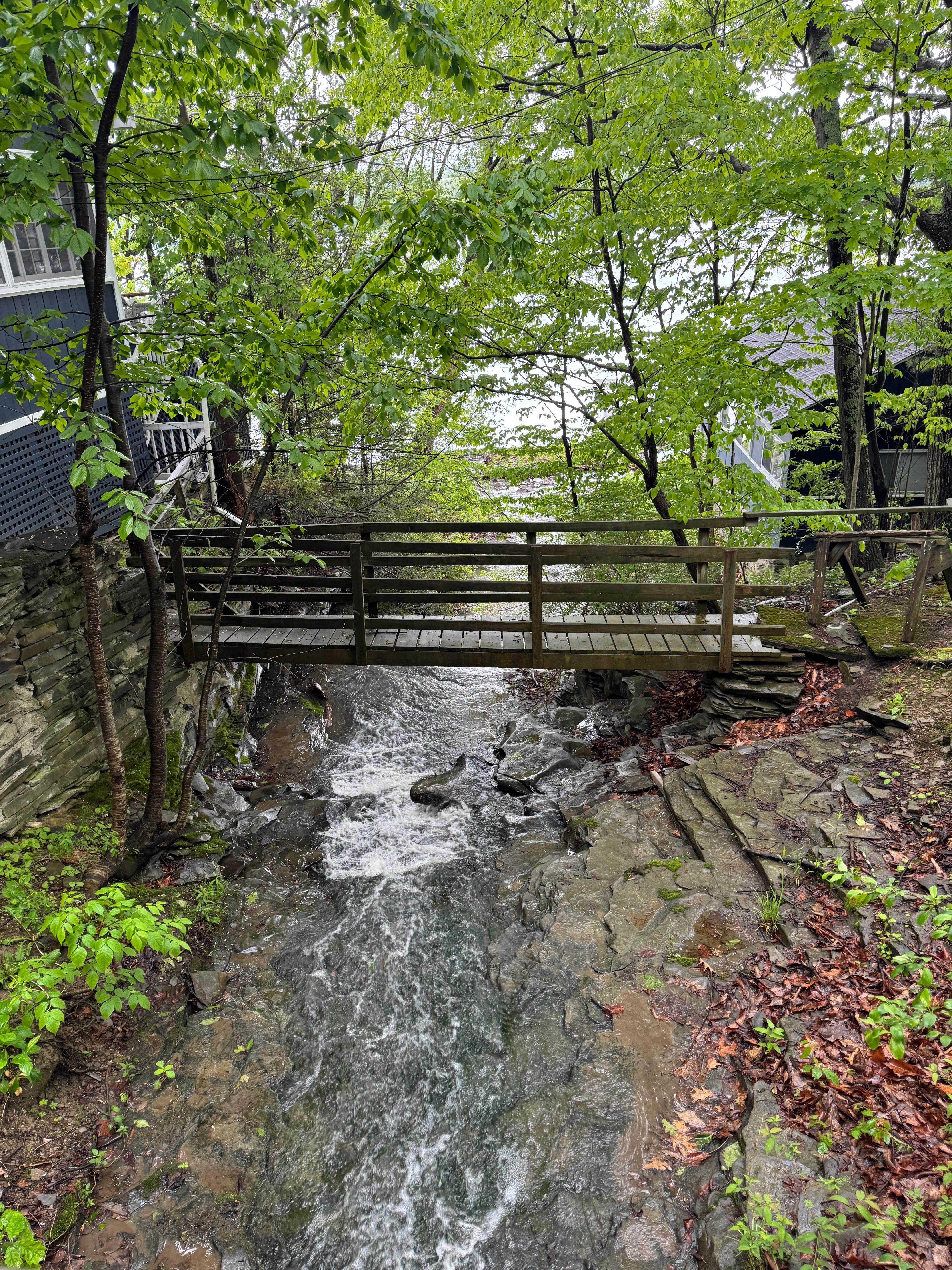 Walkway from parking area to home, over the waterfall 