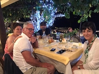 Dining at the restaurant with fabulous seafood risotto and many other dishes.