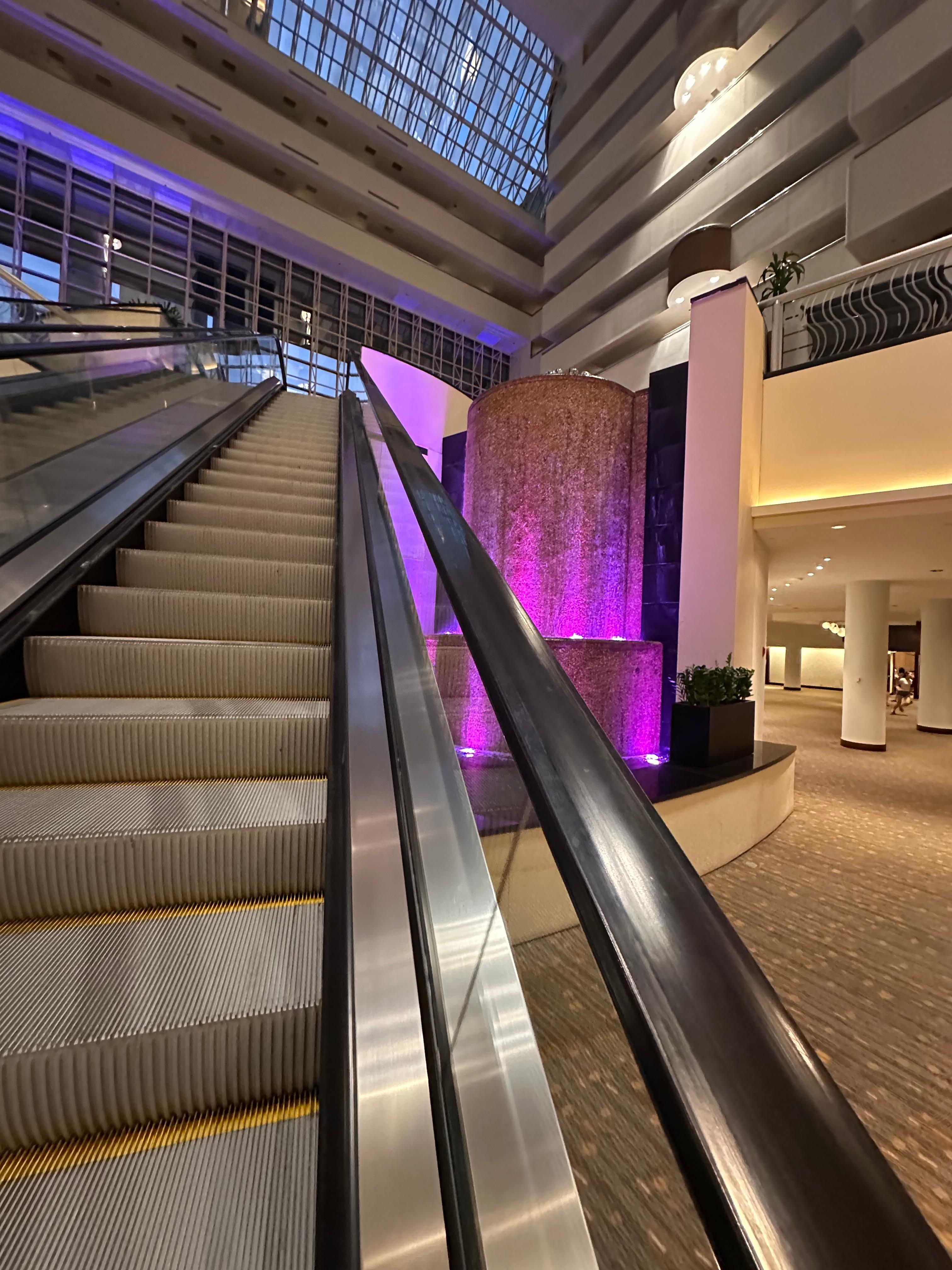 Elevator up to the restaurants and bar 