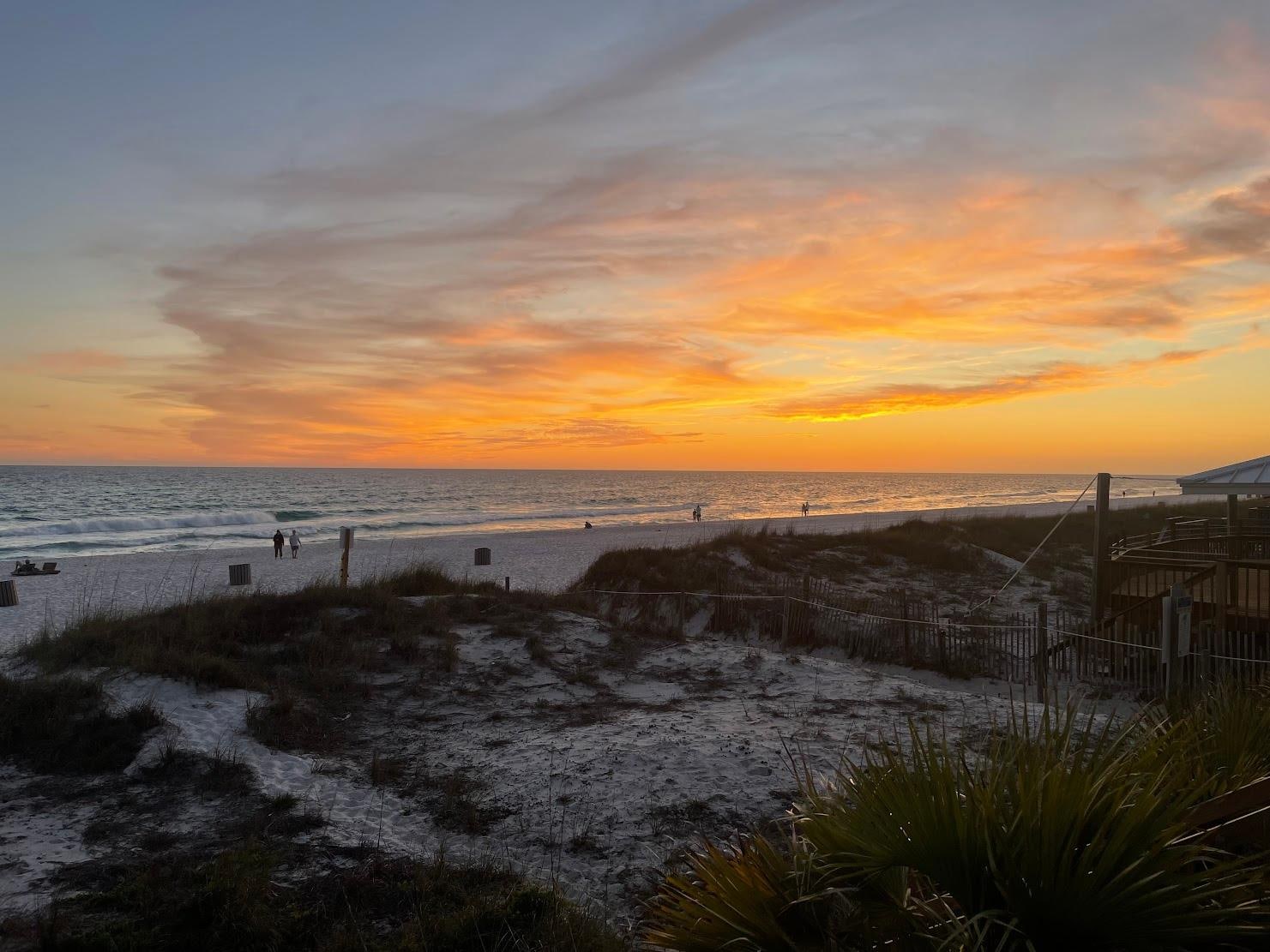 View from the pool deck during sunset.
